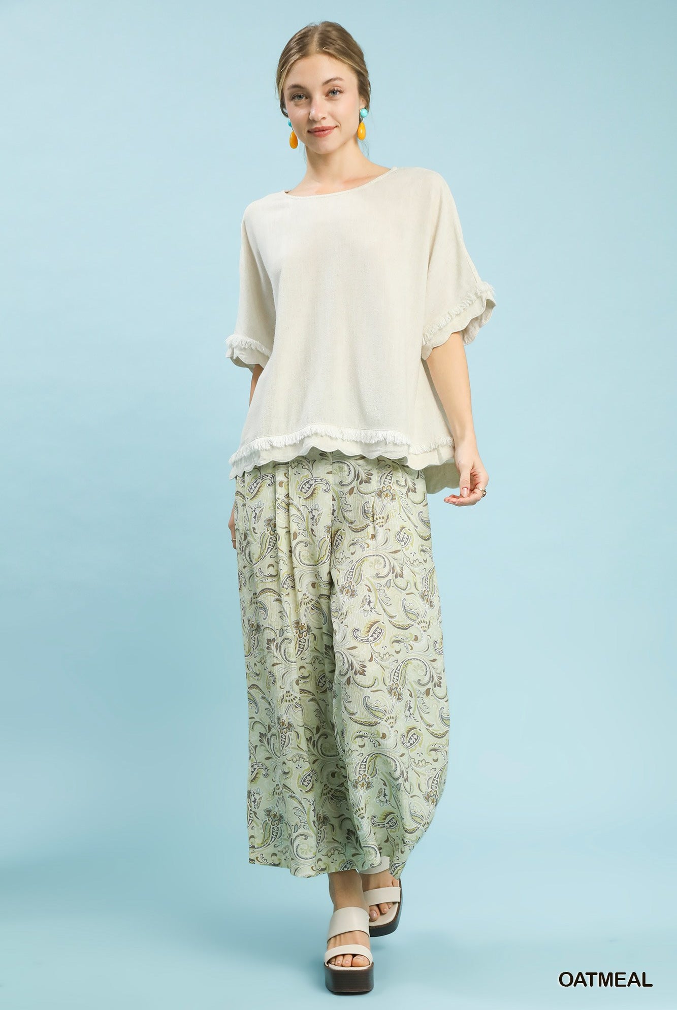 Linen Frayed Hem Scallop Edge Top-Blouse-Umgee-Stuffology - Where Vintage Meets Modern, A Boutique for Real Women in Crosbyton, TX