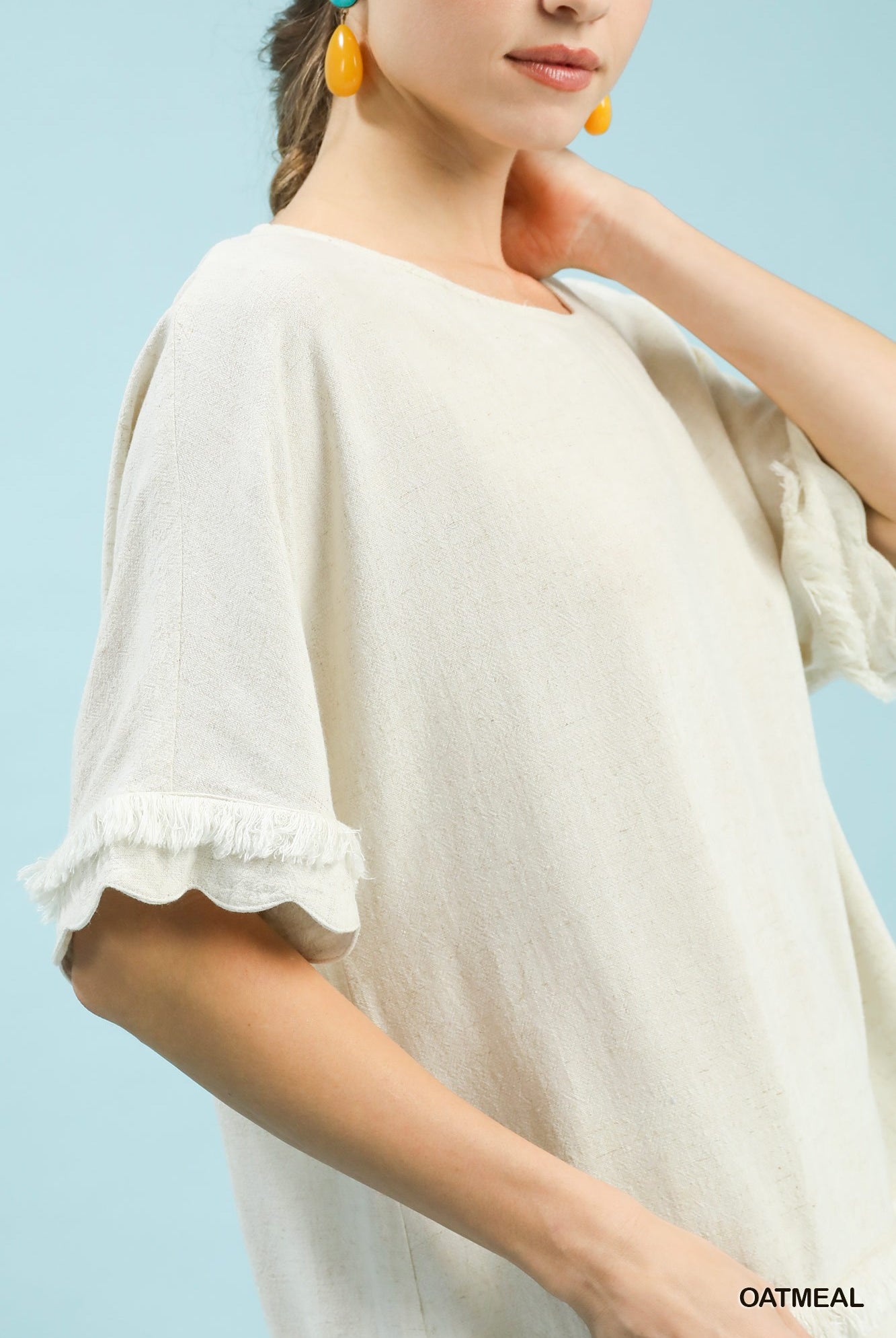 Linen Frayed Hem Scallop Edge Top-Blouse-Umgee-Stuffology - Where Vintage Meets Modern, A Boutique for Real Women in Crosbyton, TX