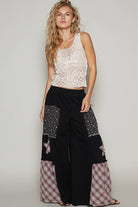 Star patch detail solid chambray wide pants-Pants-Pol Clothing-Stuffology - Where Vintage Meets Modern, A Boutique for Real Women in Crosbyton, TX