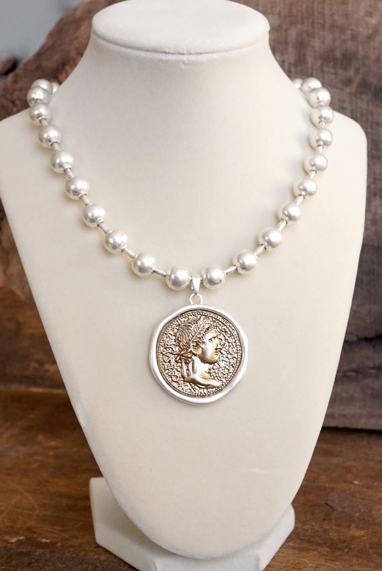 Coin Chunky Ball Chain Statement Necklace – Gold and Silver Tone-Necklaces-PennyLine inc-Stuffology - Where Vintage Meets Modern, A Boutique for Real Women in Crosbyton, TX