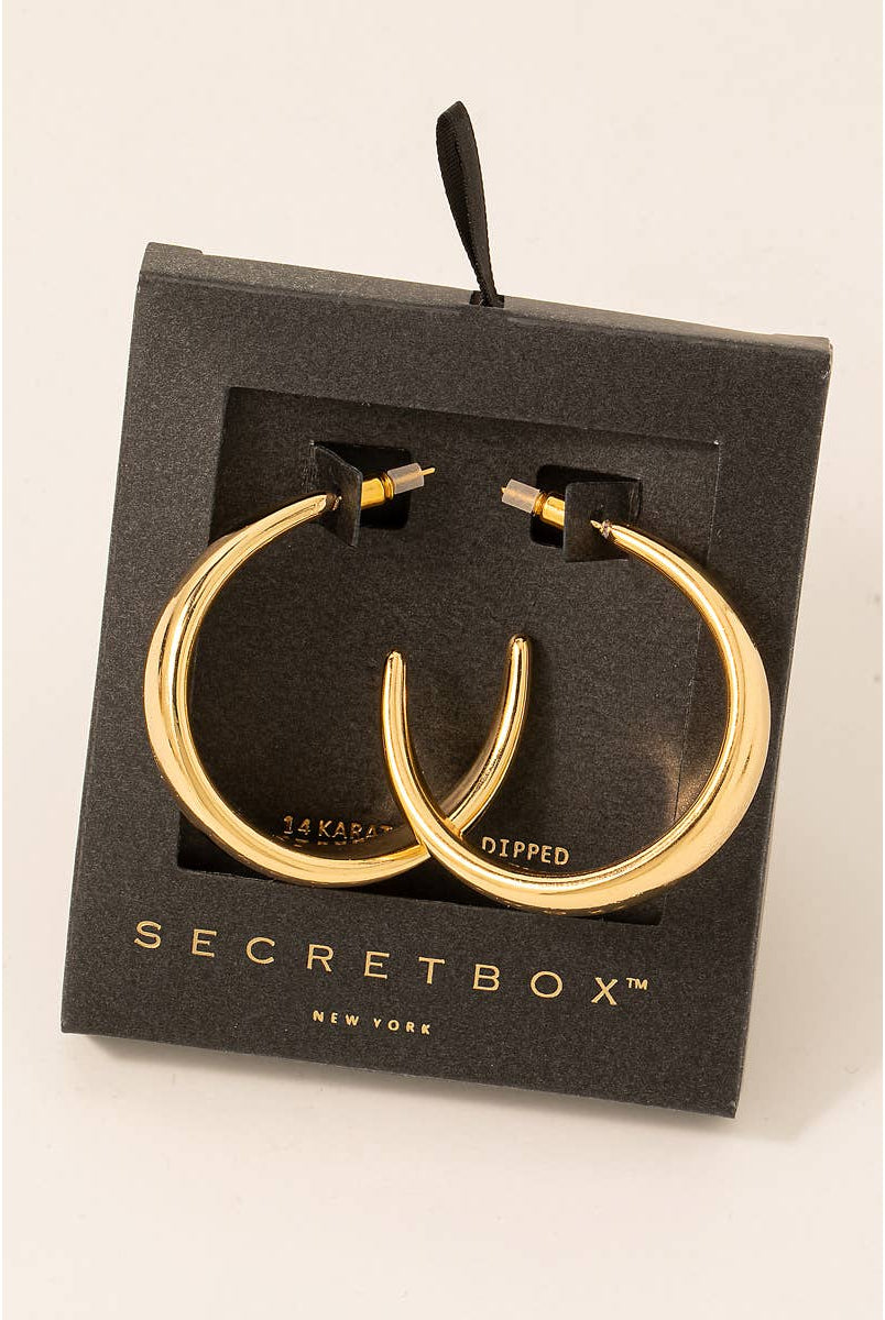 Secret Box Gold Dipped Beveled Hoop Earrings-Earrings-Fame Accessories-Stuffology - Where Vintage Meets Modern, A Boutique for Real Women in Crosbyton, TX