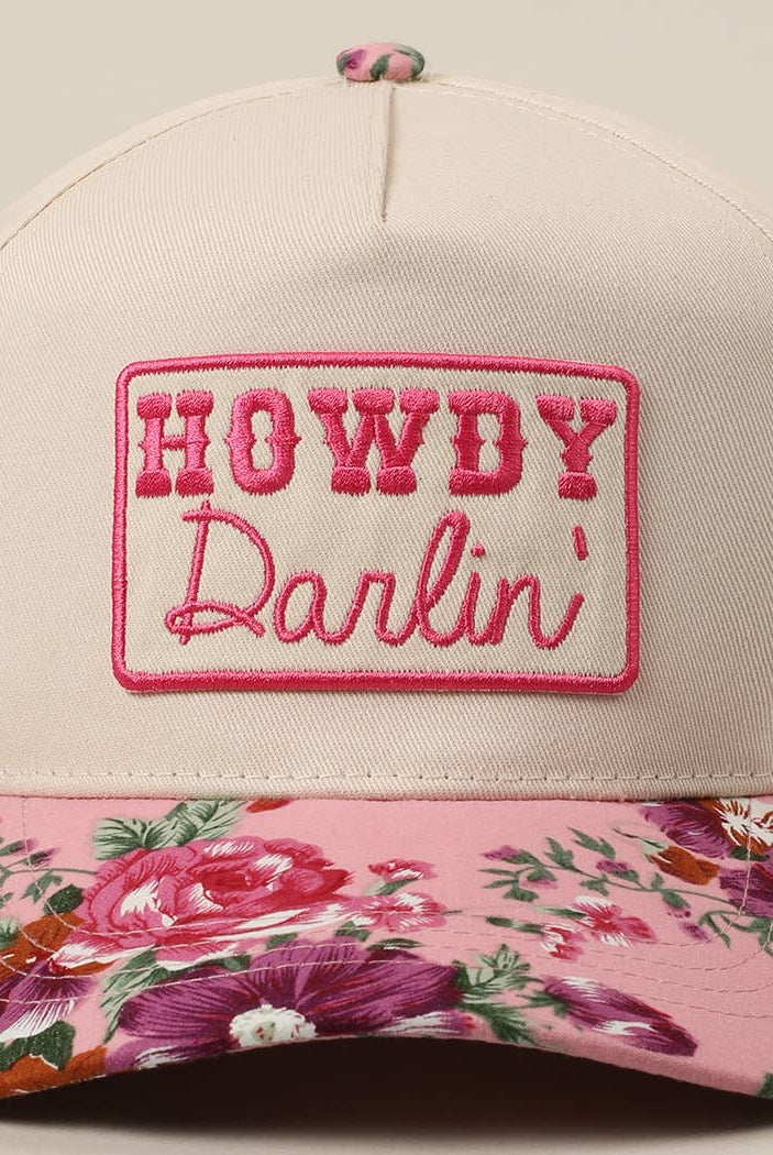 HOWDY Darlin' Embroidery Patch Floral Two-Tone Hat-Hats-Fashion City-Stuffology - Where Vintage Meets Modern, A Boutique for Real Women in Crosbyton, TX