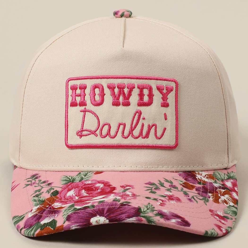 HOWDY Darlin' Embroidery Patch Floral Two-Tone Hat-Hats-Fashion City-Stuffology - Where Vintage Meets Modern, A Boutique for Real Women in Crosbyton, TX