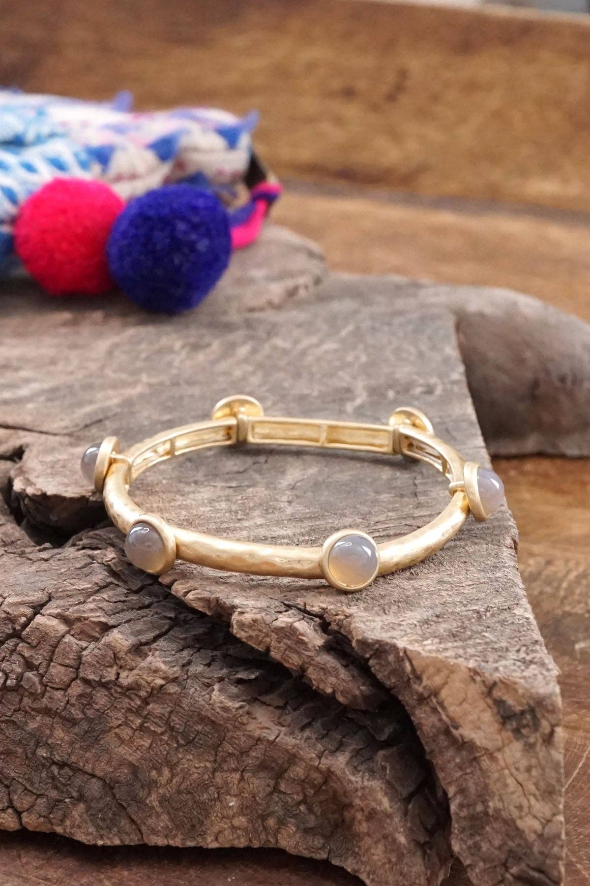 Jeweled Golden Bangle with semi precious stone dots-Bracelets-PennyLine inc-Stuffology - Where Vintage Meets Modern, A Boutique for Real Women in Crosbyton, TX