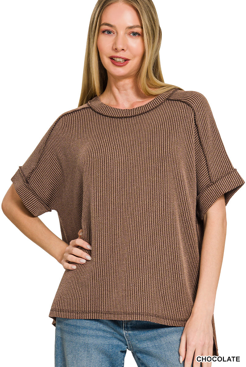 Comfy Round Neck Rib Knit Top-Tops-Zenana-Stuffology - Where Vintage Meets Modern, A Boutique for Real Women in Crosbyton, TX