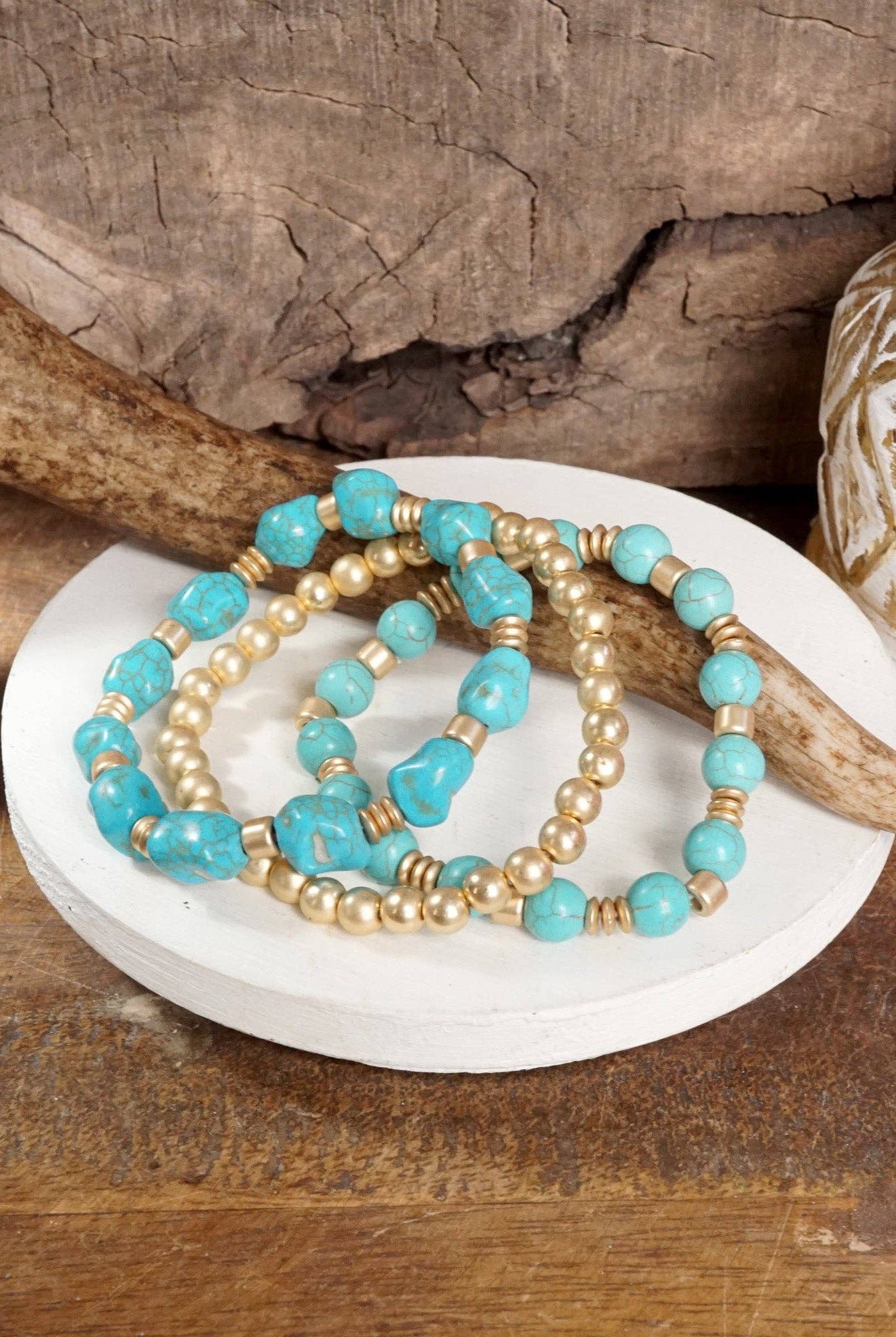 Western-Inspired Beaded Bracelet Set – Gold & Stone Accents-PennyLine inc-Stuffology - Where Vintage Meets Modern, A Boutique for Real Women in Crosbyton, TX
