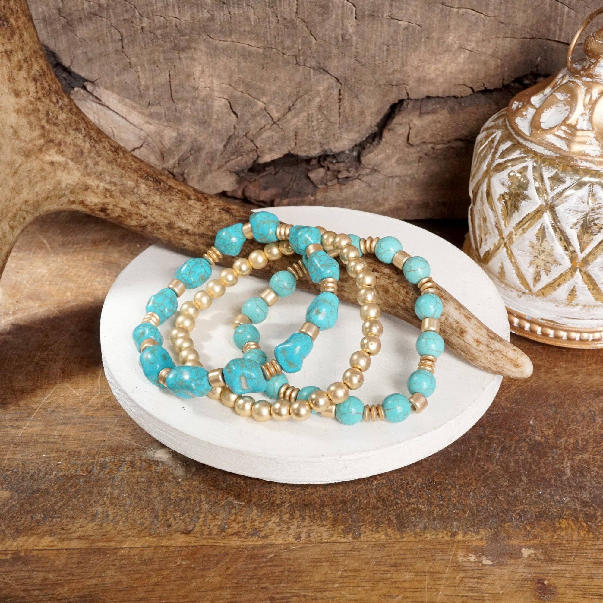 Western-Inspired Beaded Bracelet Set – Gold & Stone Accents-PennyLine inc-Stuffology - Where Vintage Meets Modern, A Boutique for Real Women in Crosbyton, TX
