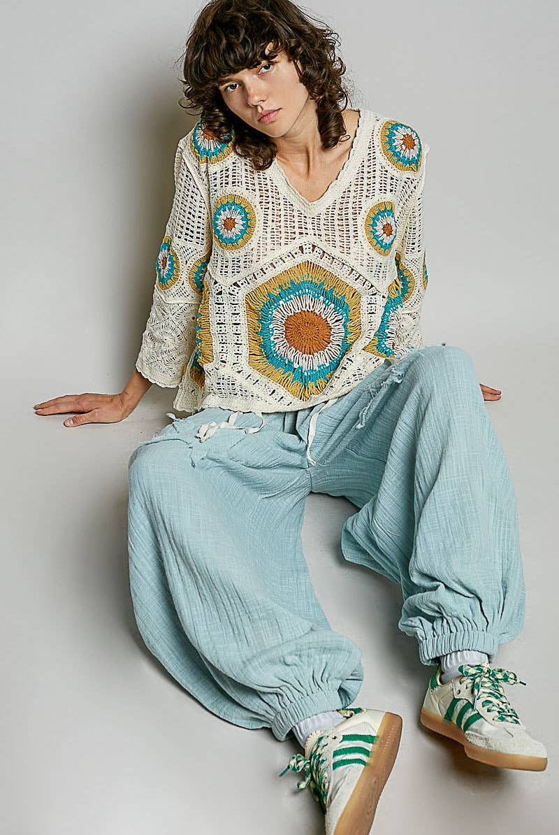 V-Neck Granny Circle Motif Scalloped Edge Crochet Top-Crochet Top-Pol Clothing-Stuffology - Where Vintage Meets Modern, A Boutique for Real Women in Crosbyton, TX