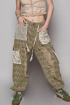 POL Clothing Sand Leopard Vintage Wash Crochet Patch Distressed Jogger Pants-Pants-Pol Clothing-Stuffology - Where Vintage Meets Modern, A Boutique for Real Women in Crosbyton, TX