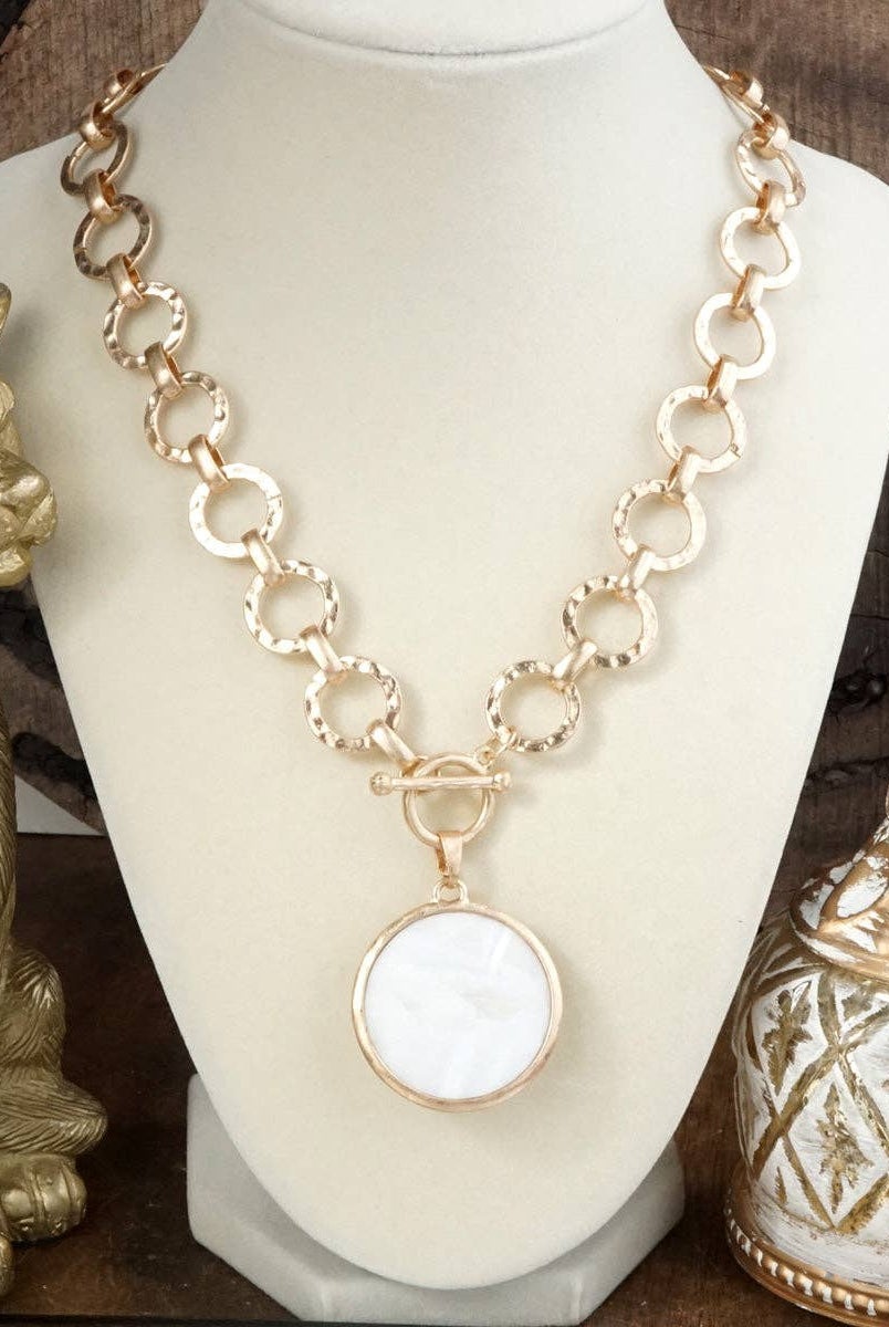 Gilded Radiance – Chunky Ring Chain Necklace with Sparkly Crystal-necklace-PennyLine inc-Stuffology - Where Vintage Meets Modern, A Boutique for Real Women in Crosbyton, TX