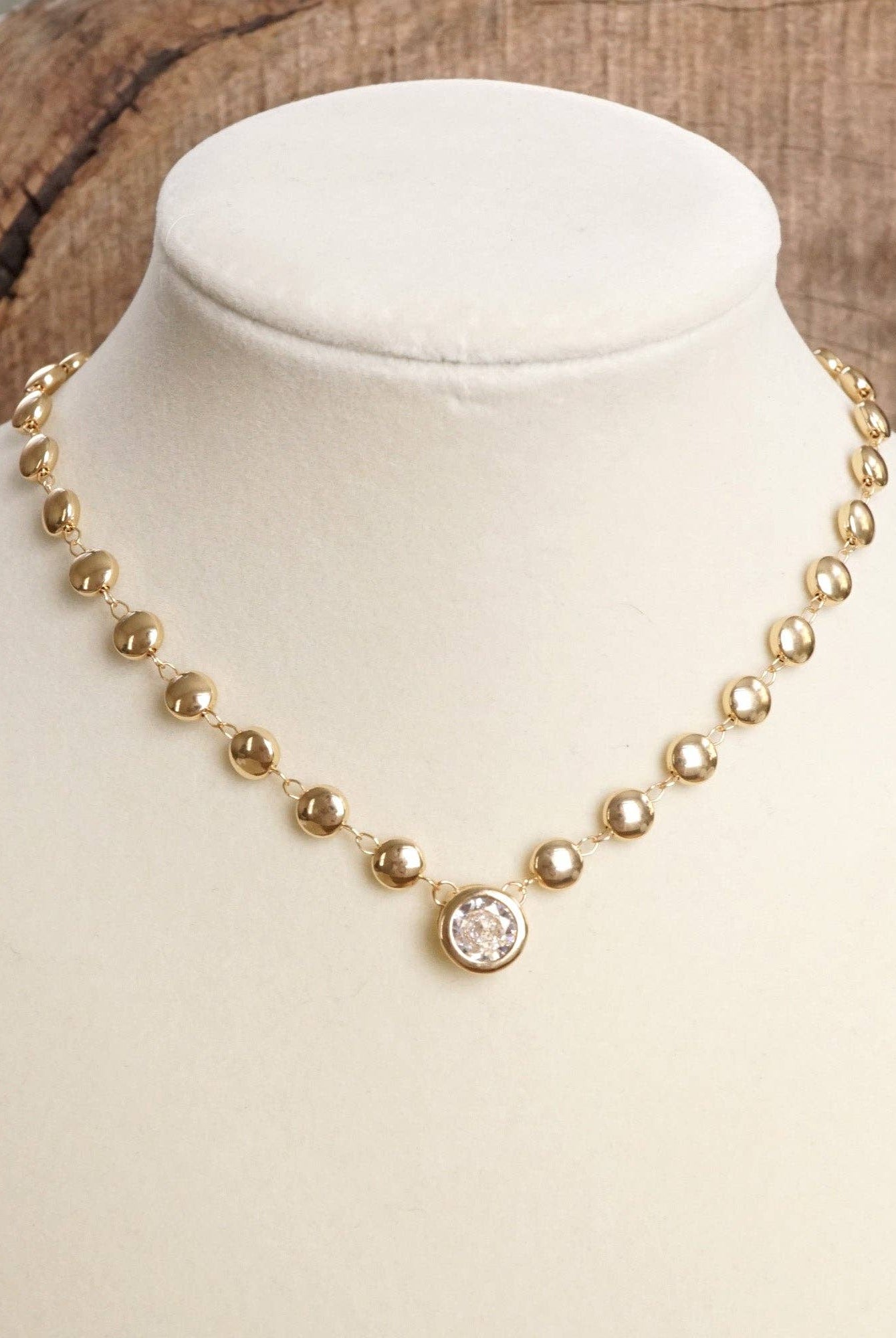 Clear Crystal Bezel Pendant Dot Chain Neckline Necklace-Necklaces-PennyLine inc-Stuffology - Where Vintage Meets Modern, A Boutique for Real Women in Crosbyton, TX