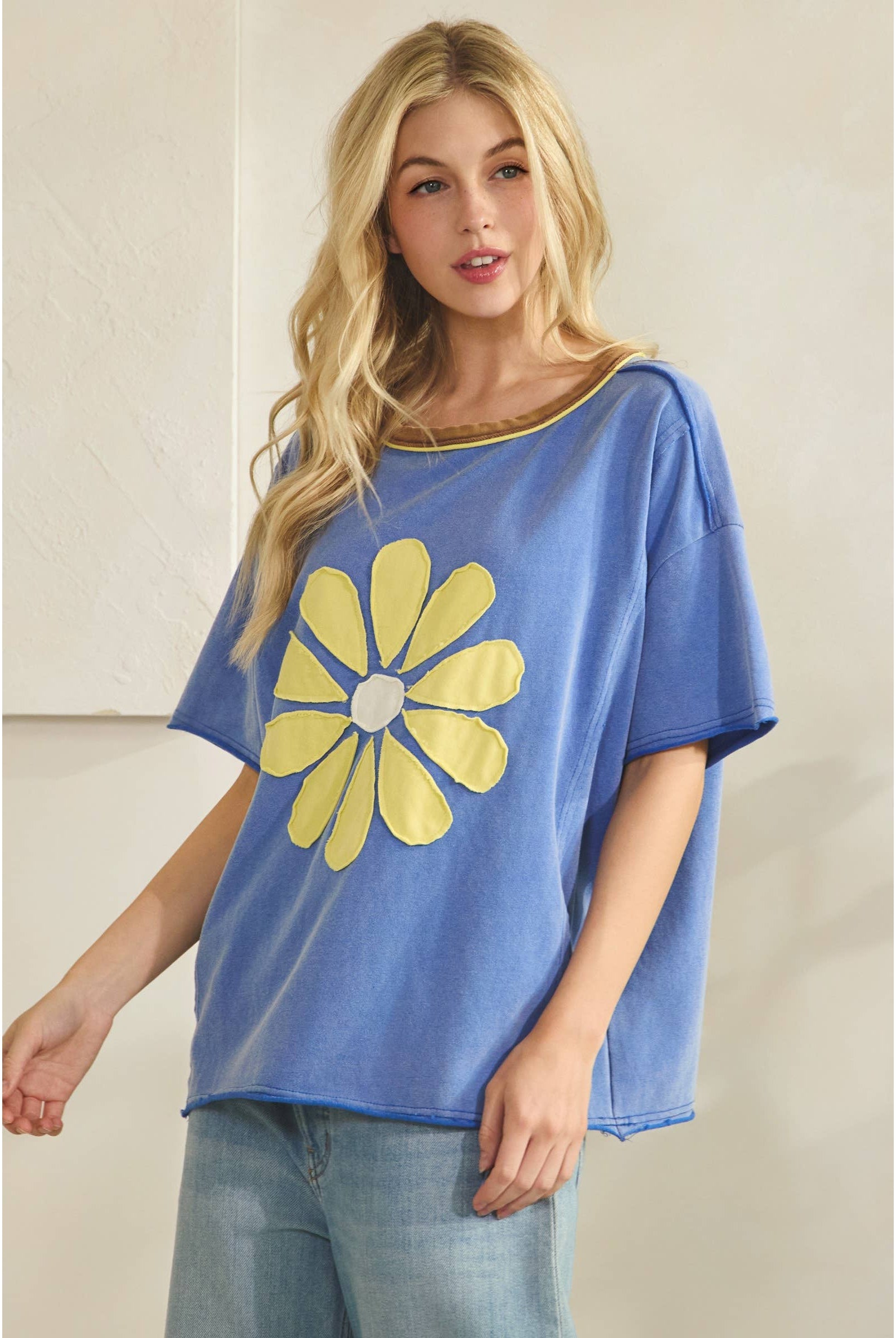Daisy Applique Tee-Vintage Wash Tee-Sage + Fig-Stuffology - Where Vintage Meets Modern, A Boutique for Real Women in Crosbyton, TX