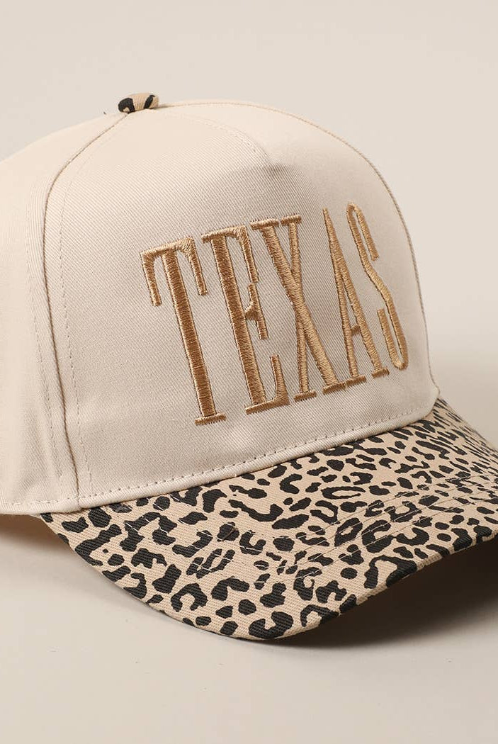 TEXAS Embroidery Leopard Two-Tone Trucker Hat-Hats-Fashion City-Stuffology - Where Vintage Meets Modern, A Boutique for Real Women in Crosbyton, TX