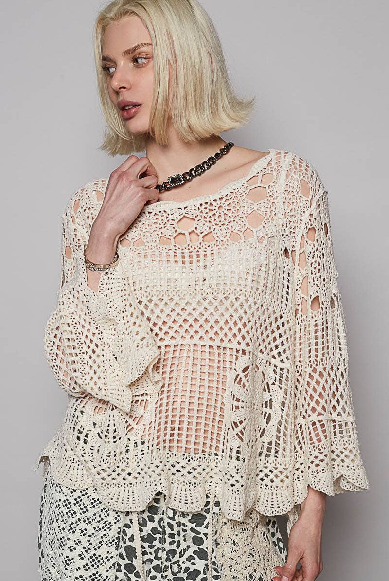 POL Clothing Crochet Cardigan Top-Top-Pol Clothing-Stuffology - Where Vintage Meets Modern, A Boutique for Real Women in Crosbyton, TX