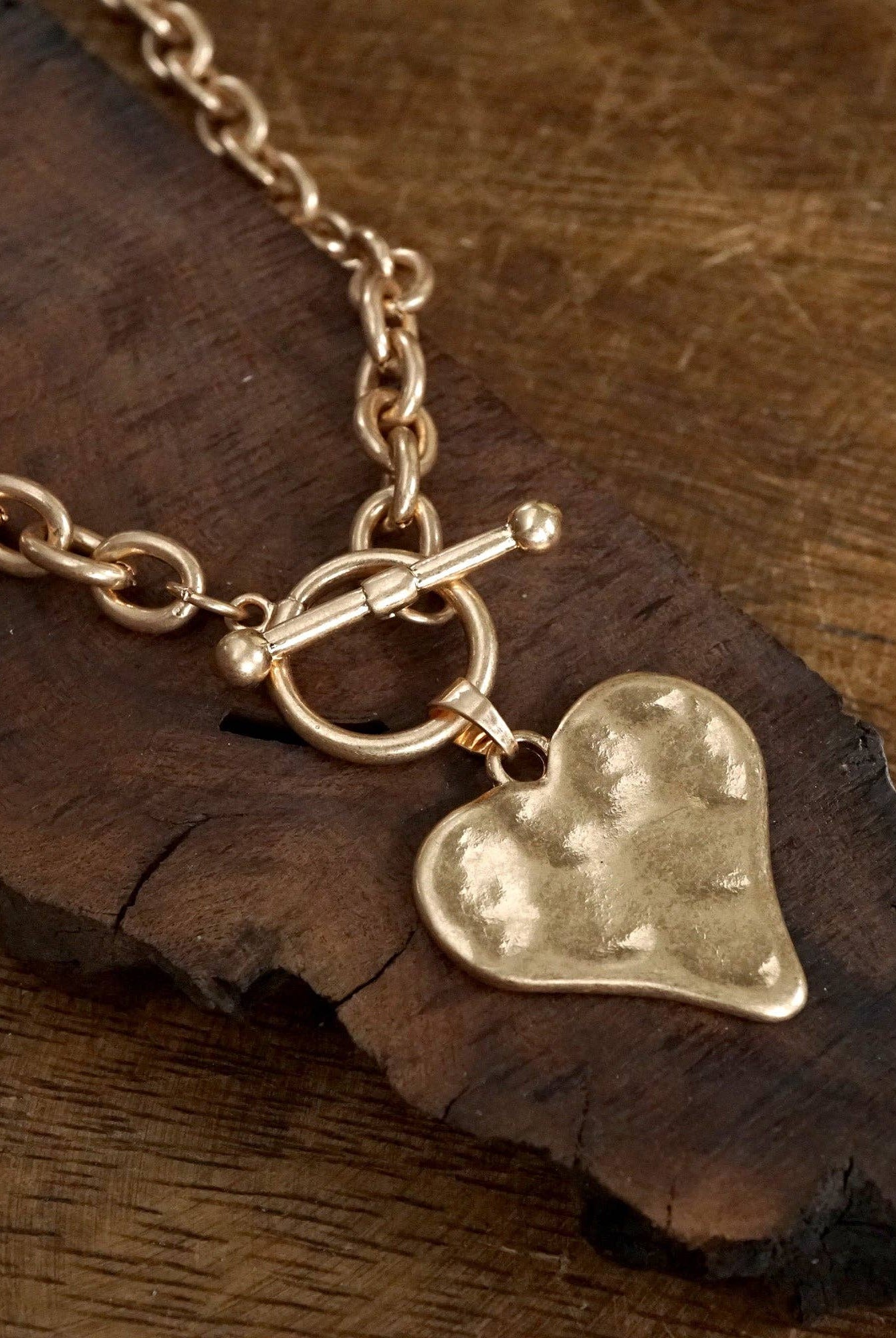 Boho Hammered Heart Front Toggle Necklace – Rustic Gold or Silver-Necklaces-PennyLine inc-Stuffology - Where Vintage Meets Modern, A Boutique for Real Women in Crosbyton, TX