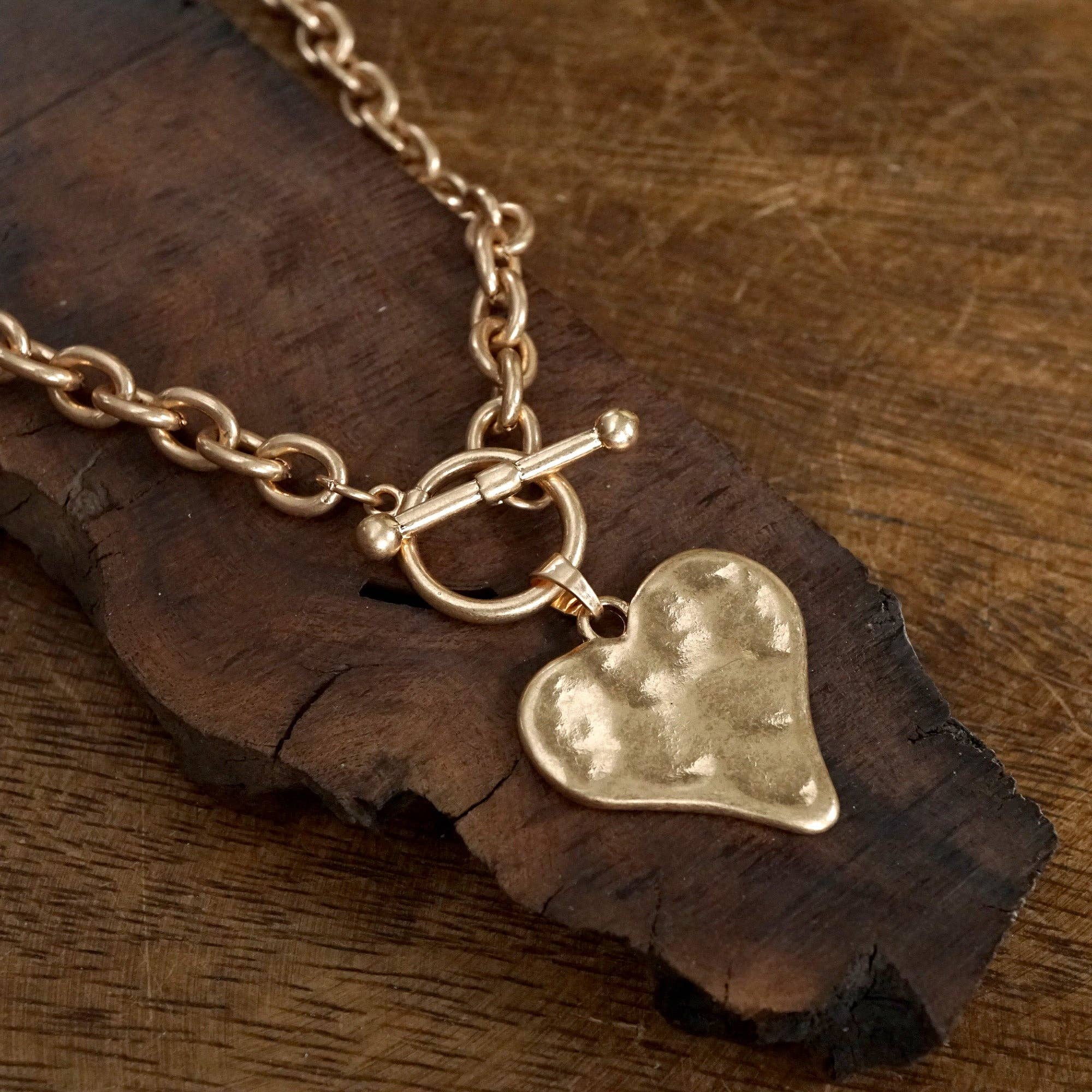 Boho Hammered Heart Front Toggle Necklace – Rustic Gold or Silver-Necklaces-PennyLine inc-Stuffology - Where Vintage Meets Modern, A Boutique for Real Women in Crosbyton, TX