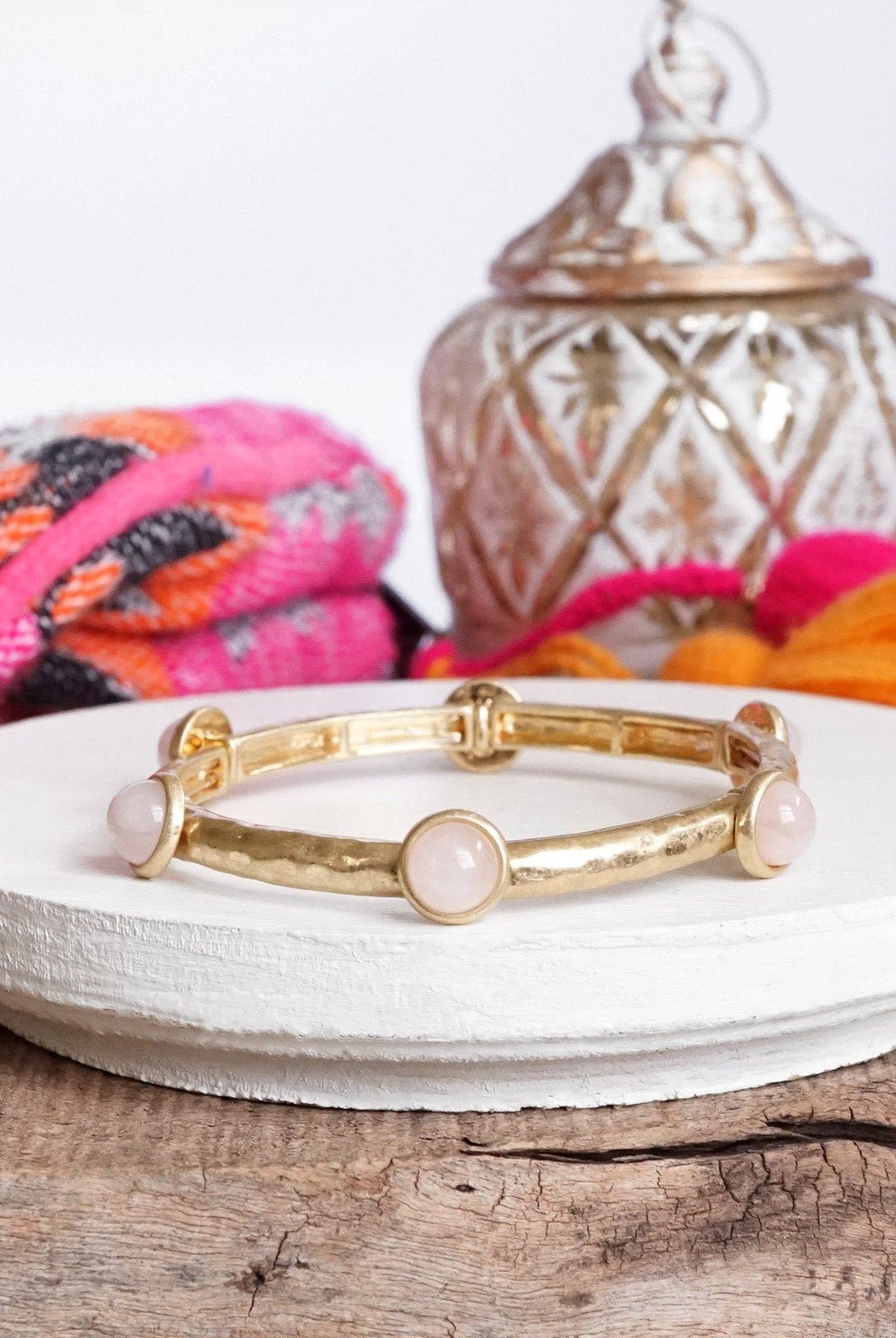 Jeweled Golden Bangle with semi precious stone dots-Bracelets-PennyLine inc-Stuffology - Where Vintage Meets Modern, A Boutique for Real Women in Crosbyton, TX