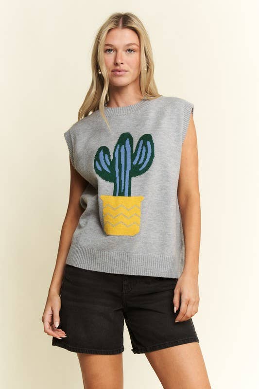 CACTUS SWEATER VEST-Sweater Vest-JADE BY JANE-Stuffology - Where Vintage Meets Modern, A Boutique for Real Women in Crosbyton, TX