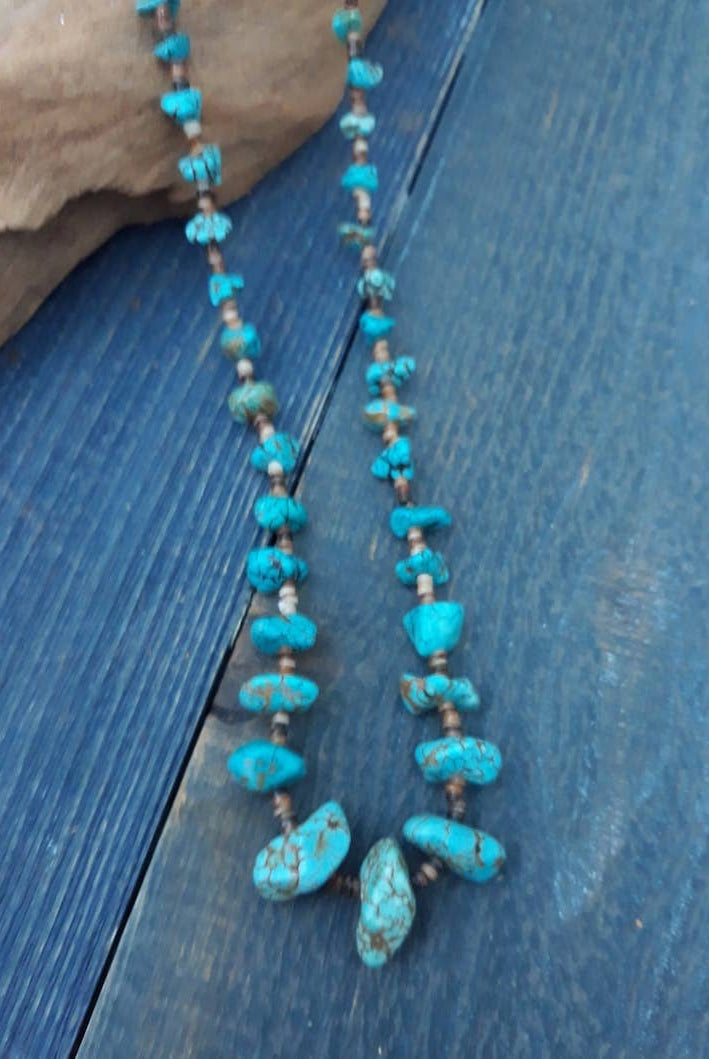 Handmade Turquoise Nugget Necklace with Seashell Heishi-Horse Spirit Studio-Stuffology - Where Vintage Meets Modern, A Boutique for Real Women in Crosbyton, TX