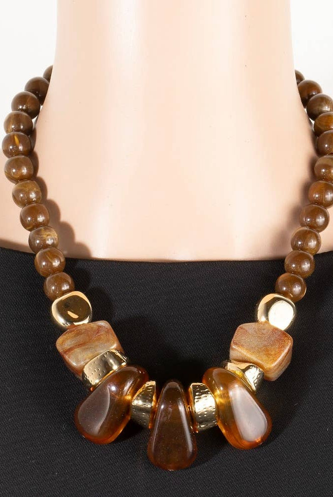 Gold Dipped Acrylic Chunky Beaded Statement Necklace-The Looks by Fame Accessories-Stuffology - Where Vintage Meets Modern, A Boutique for Real Women in Crosbyton, TX
