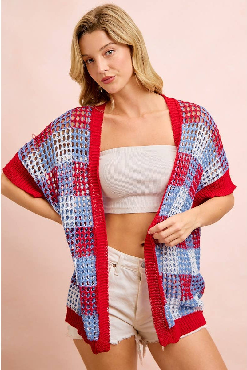Checker Board Open Knit Cardigan-Cardigan-BiBi-Stuffology - Where Vintage Meets Modern, A Boutique for Real Women in Crosbyton, TX