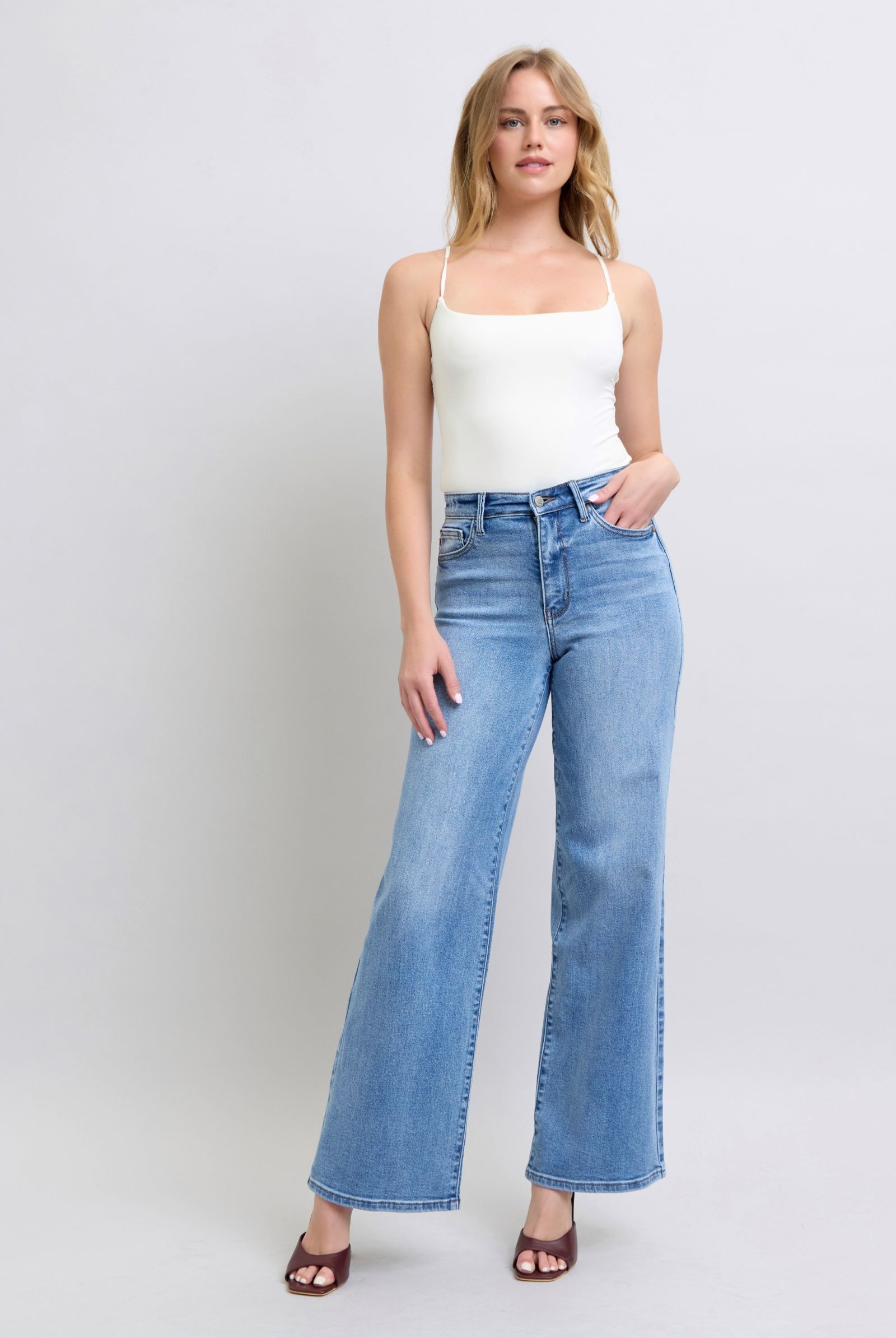 JUDY BLUE HIGH WAIST VINTAGE WASH RETRO WIDE LEG JEANS-Jeans-Judy Blue-Stuffology - Where Vintage Meets Modern, A Boutique for Real Women in Crosbyton, TX