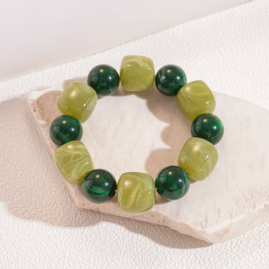 Color-Block Cube Circle Stretch Cord Bracelet | 40B5197-Bracelet-JOSSLYN by wall to wall-Stuffology - Where Vintage Meets Modern, A Boutique for Real Women in Crosbyton, TX