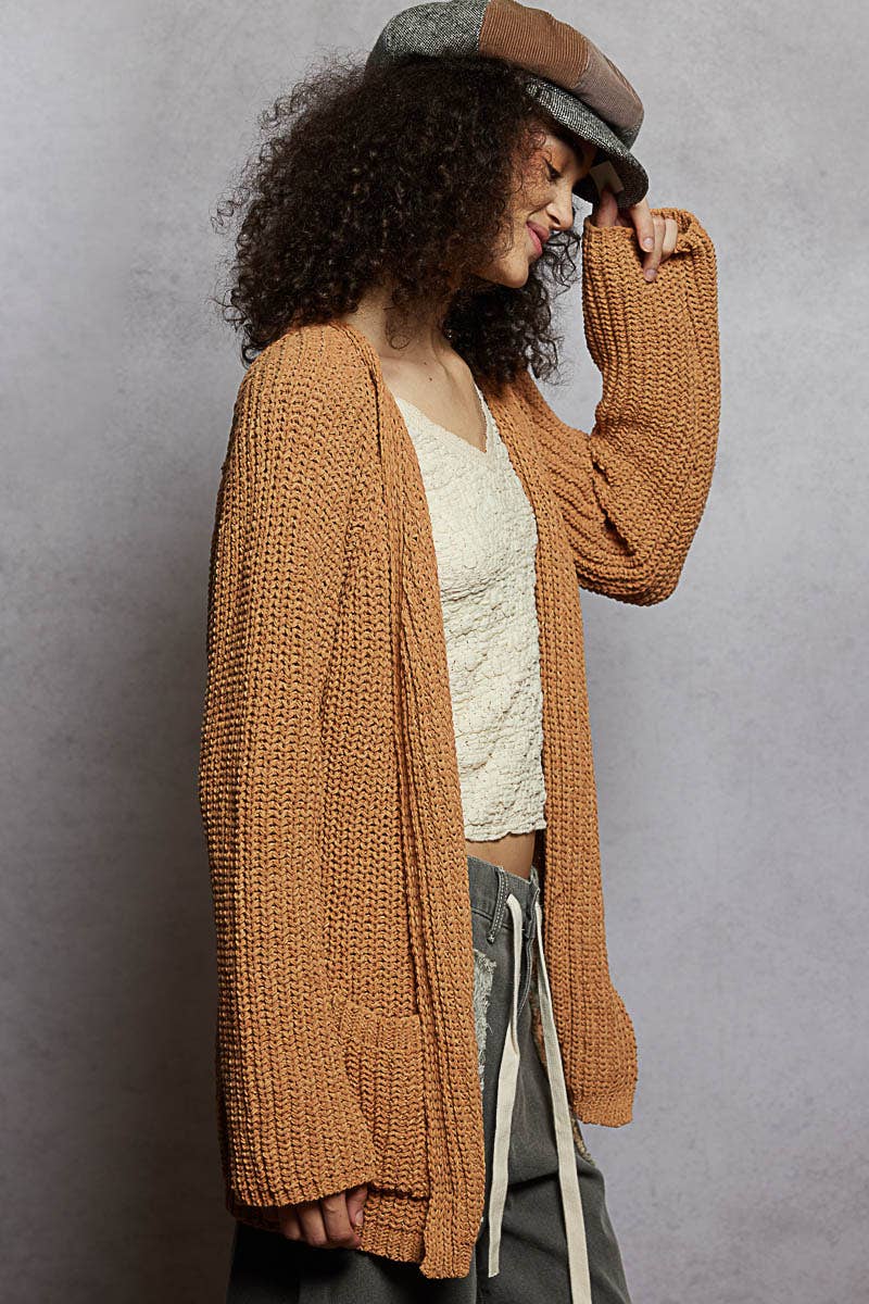 POL Clothing - Long sleeve front pocket chenille sweater open cardigan-Sweater Cardigan-Pol Clothing-Stuffology - Where Vintage Meets Modern, A Boutique for Real Women in Crosbyton, TX