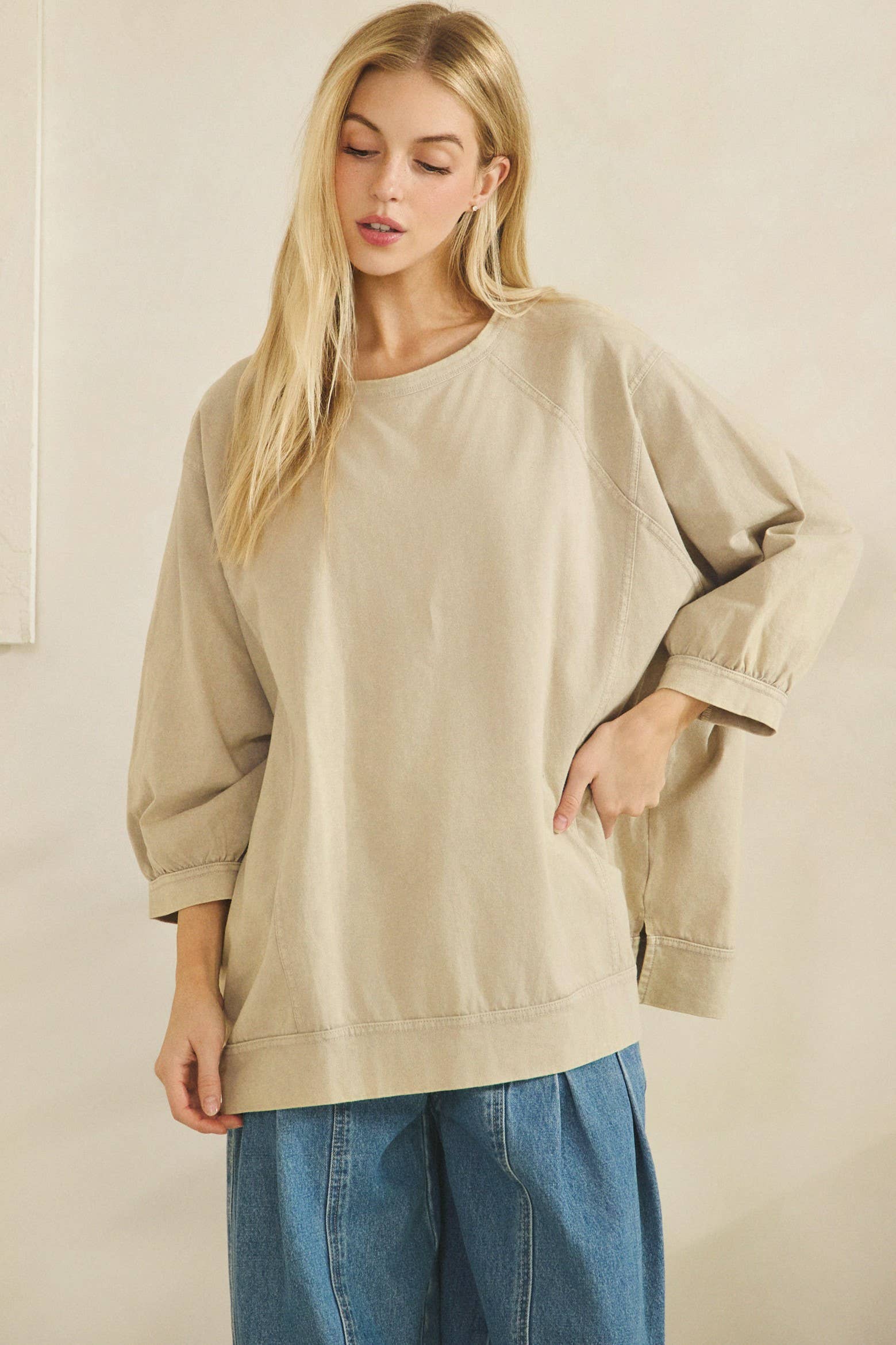 MINERAL WASH OVERSIZE PUFF-SLEEVE PULLOVER TEE-TOP-Sage + Fig-Stuffology - Where Vintage Meets Modern, A Boutique for Real Women in Crosbyton, TX