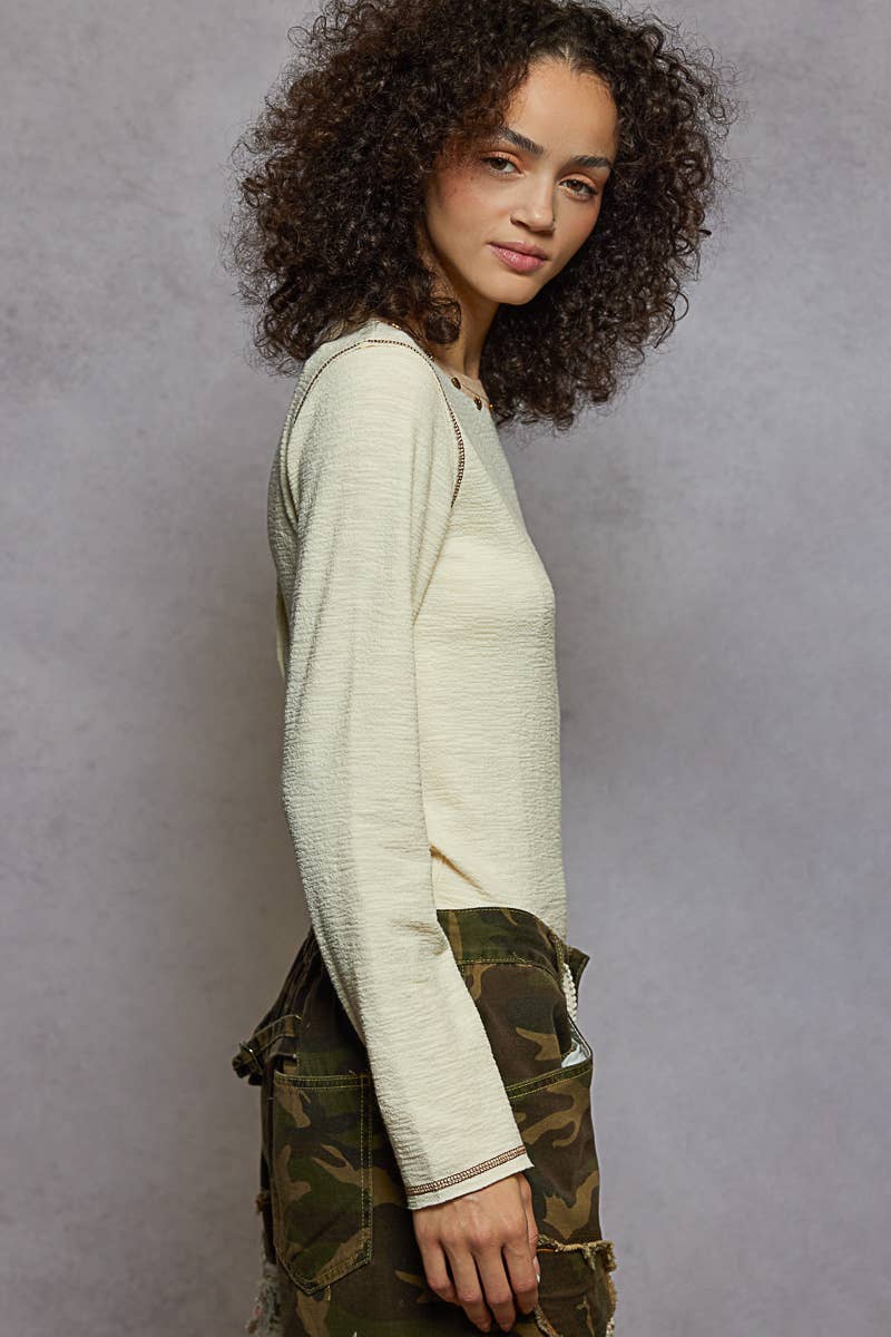 POL Clothing - Long Sleeve Knit Top with Stud Details-Pol Clothing-Stuffology - Where Vintage Meets Modern, A Boutique for Real Women in Crosbyton, TX