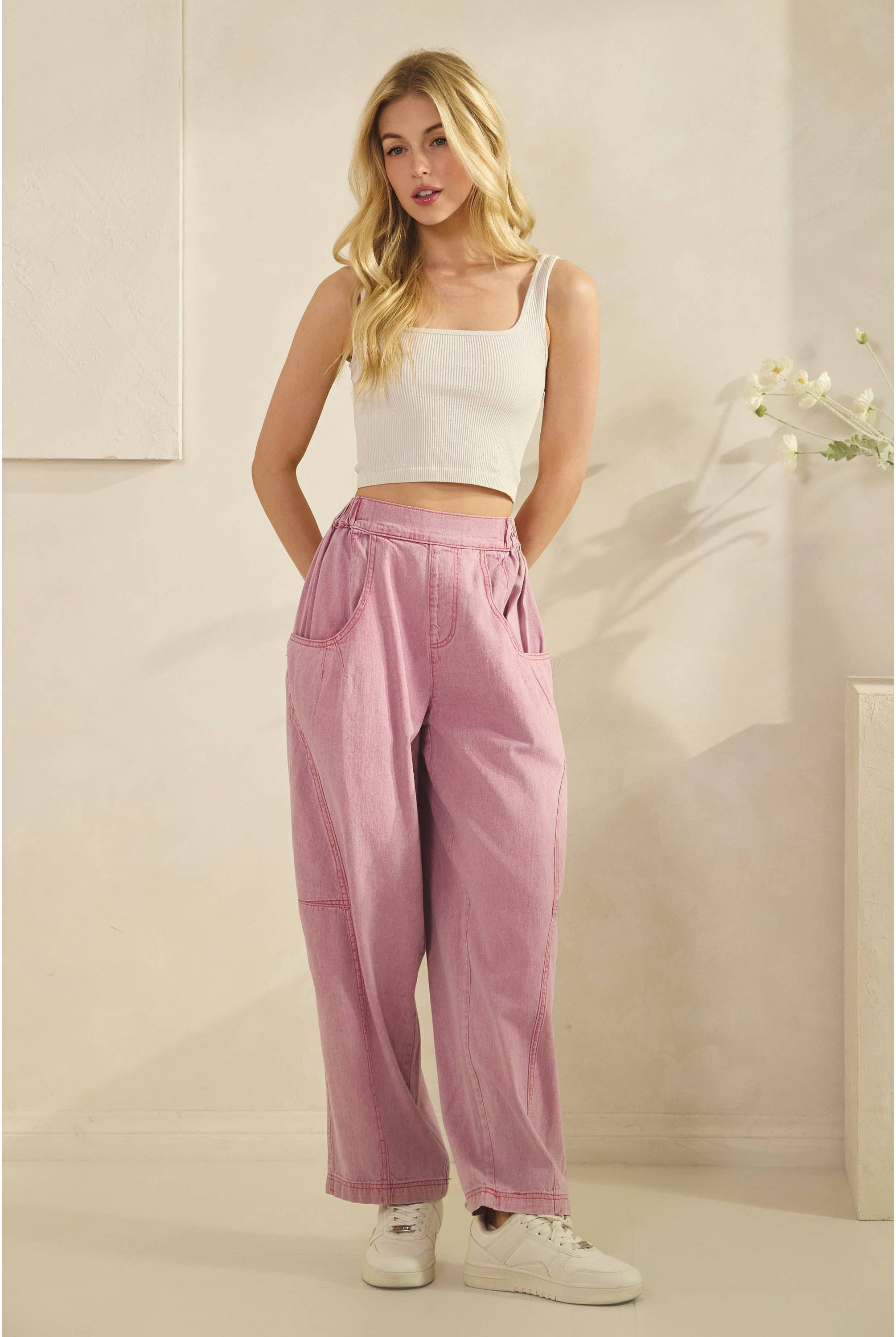 Acid Wash Wide Leg Pink Denim Pants-Pants-Sage + Fig-Stuffology - Where Vintage Meets Modern, A Boutique for Real Women in Crosbyton, TX