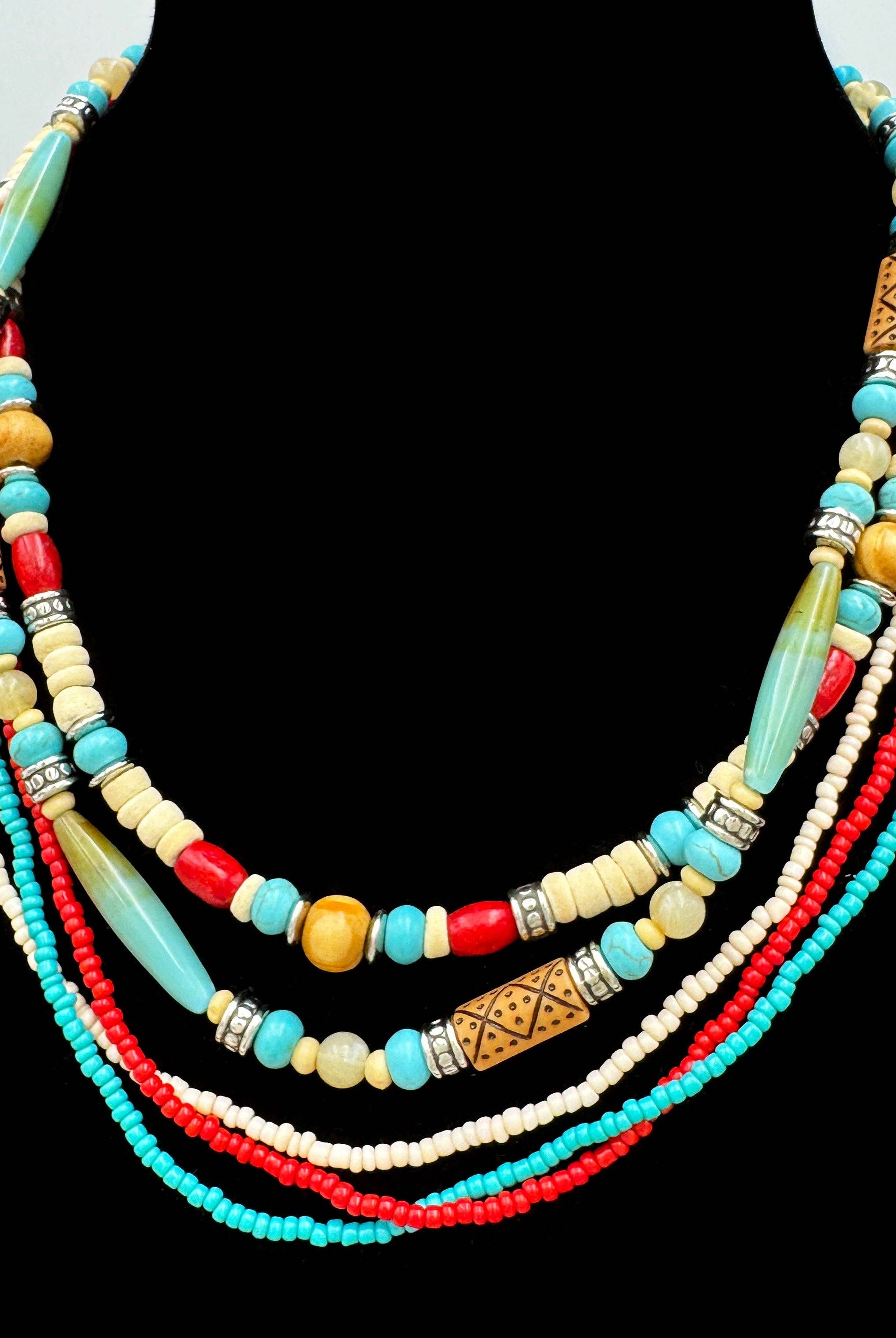 Five Strand Southwestern Beaded Necklace-Necklaces-Lunar Deer-Stuffology - Where Vintage Meets Modern, A Boutique for Real Women in Crosbyton, TX