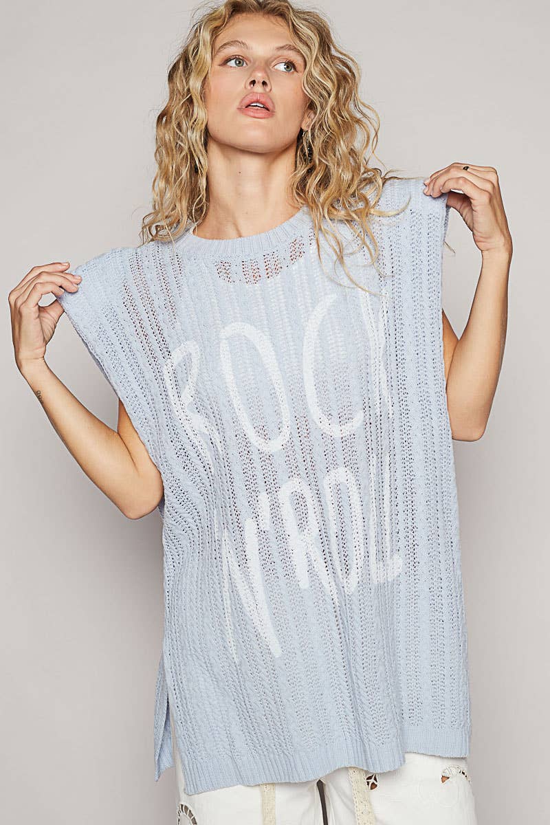 POL Clothing Rock N Roll Graphic Lettering Round Sleeveless Top-TOP-Pol Clothing-Stuffology - Where Vintage Meets Modern, A Boutique for Real Women in Crosbyton, TX
