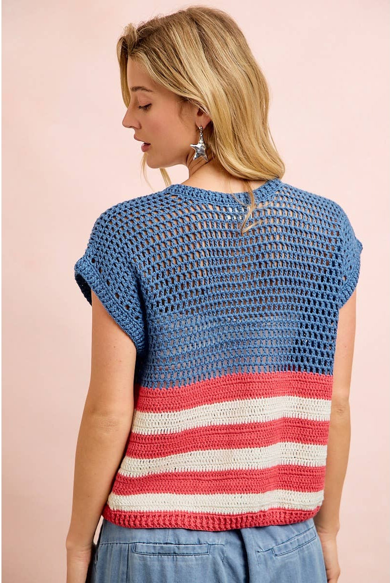 American Flag Short Sleeve Cardigan-Cardigan-BiBi-Stuffology - Where Vintage Meets Modern, A Boutique for Real Women in Crosbyton, TX