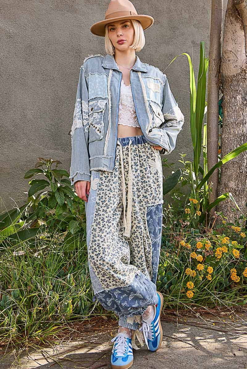 POL Clothing - Long sleeve textured woven lace patchwork jacket-Jackets-Pol Clothing-Stuffology - Where Vintage Meets Modern, A Boutique for Real Women in Crosbyton, TX