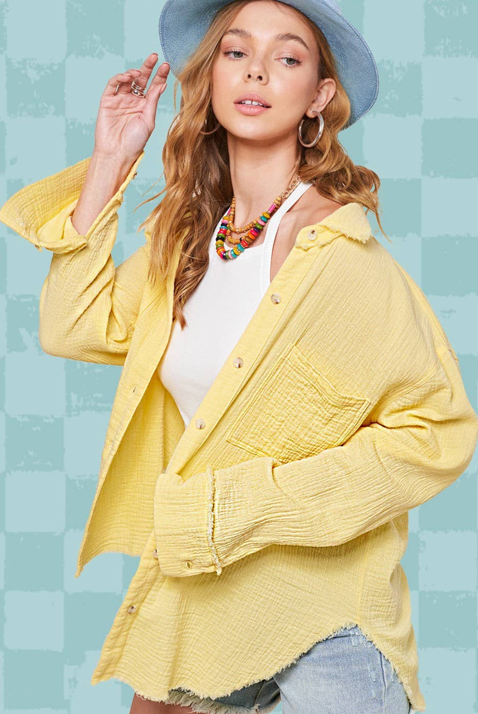 Crinkled Gauze Button Down Shirt-La Miel-Stuffology - Where Vintage Meets Modern, A Boutique for Real Women in Crosbyton, TX