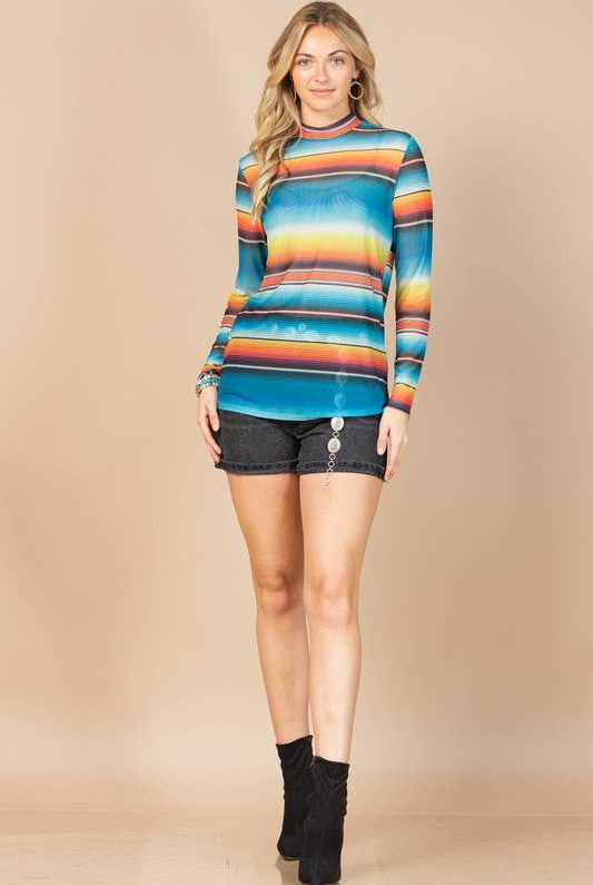 SERAPE PRINT SEMI SHEER MESH TOP-MESH TOP-Avery-Stuffology - Where Vintage Meets Modern, A Boutique for Real Women in Crosbyton, TX