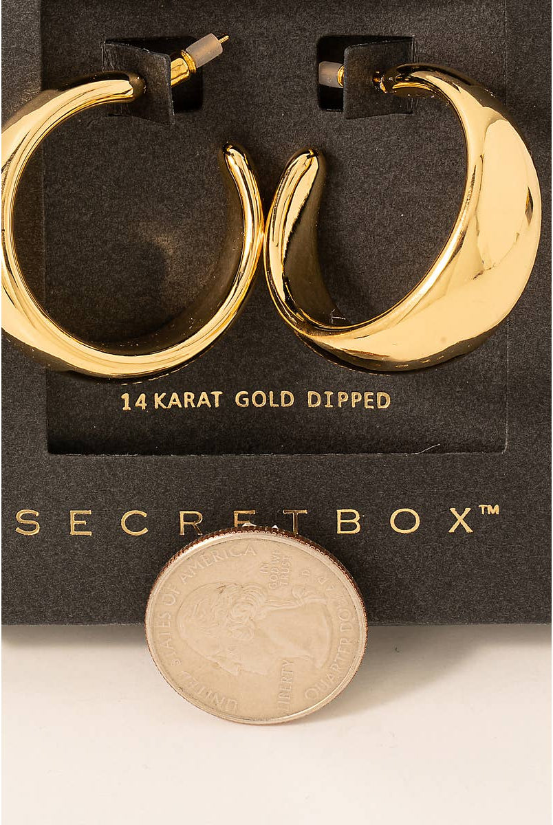Secret Box Gold Dipped Wide Beveled Hoop Earrings-Earrings-Fame Accessories-Stuffology - Where Vintage Meets Modern, A Boutique for Real Women in Crosbyton, TX