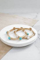 Jeweled Golden Bangle with semi precious stone dots-Bracelets-PennyLine inc-Stuffology - Where Vintage Meets Modern, A Boutique for Real Women in Crosbyton, TX