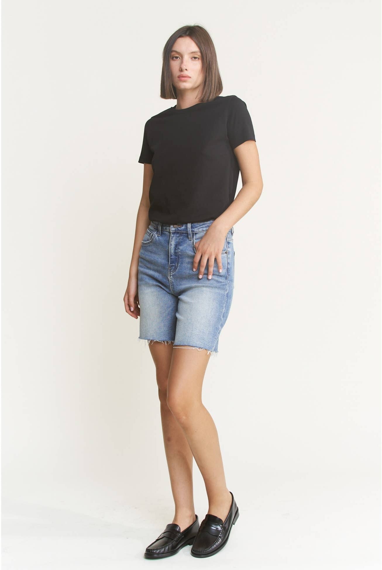 High Waist Bermuda Mica Denim Shorts-Shorts-Mica Denim-Stuffology - Where Vintage Meets Modern, A Boutique for Real Women in Crosbyton, TX