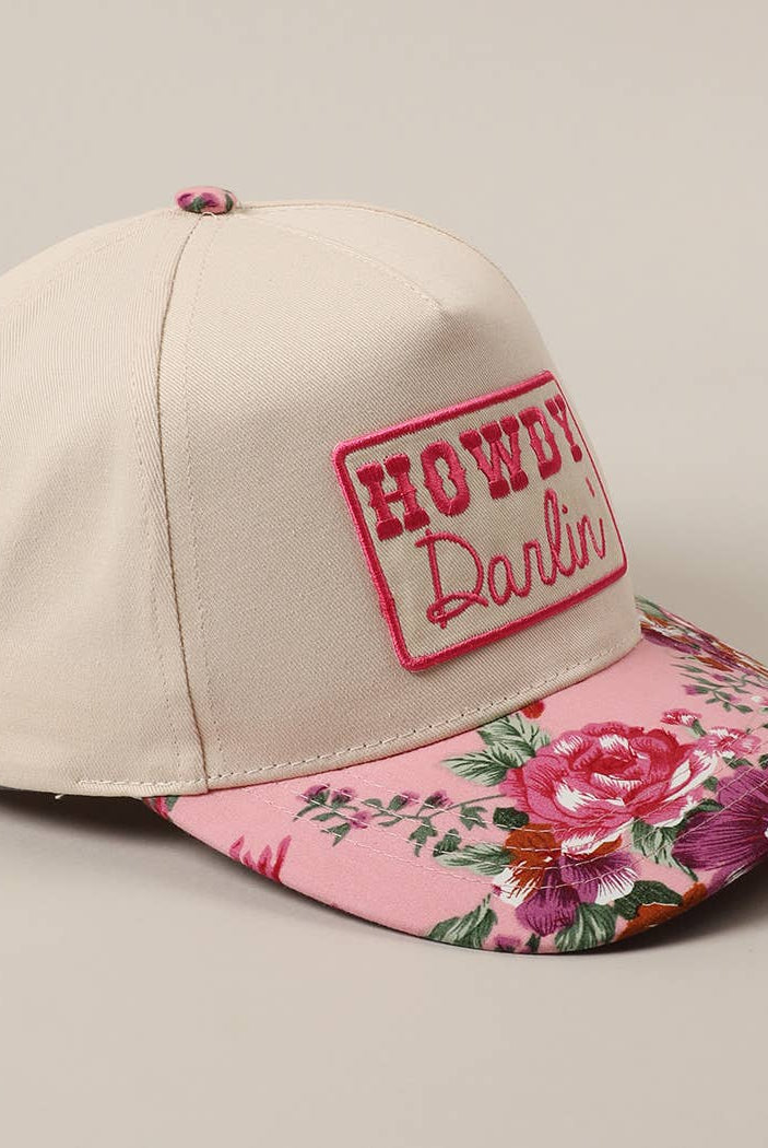 HOWDY Darlin' Embroidery Patch Floral Two-Tone Hat-Hats-Fashion City-Stuffology - Where Vintage Meets Modern, A Boutique for Real Women in Crosbyton, TX