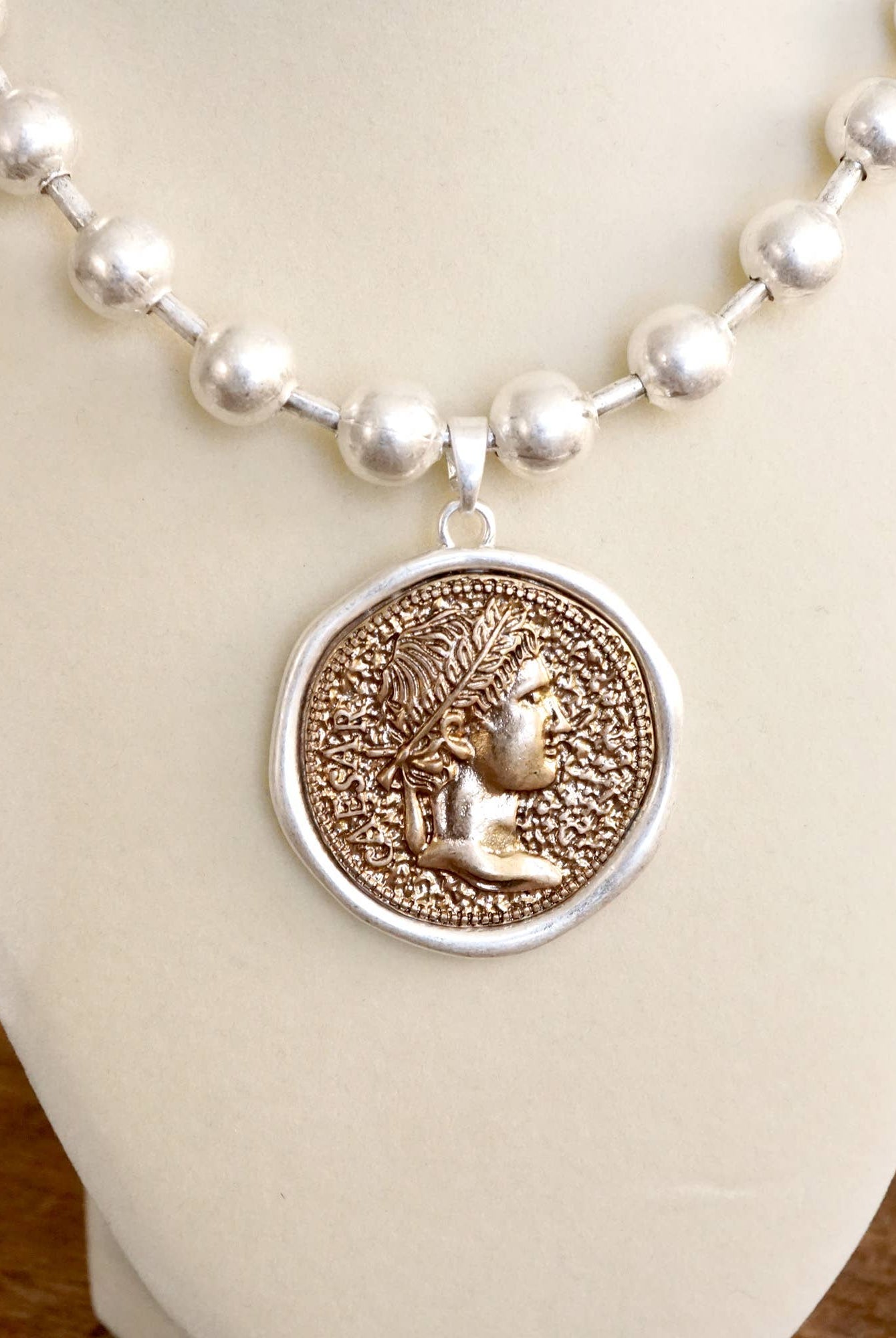 Coin Chunky Ball Chain Statement Necklace – Gold and Silver Tone-Necklaces-PennyLine inc-Stuffology - Where Vintage Meets Modern, A Boutique for Real Women in Crosbyton, TX