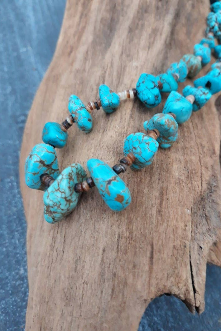 Handmade Turquoise Nugget Necklace with Seashell Heishi-Horse Spirit Studio-Stuffology - Where Vintage Meets Modern, A Boutique for Real Women in Crosbyton, TX