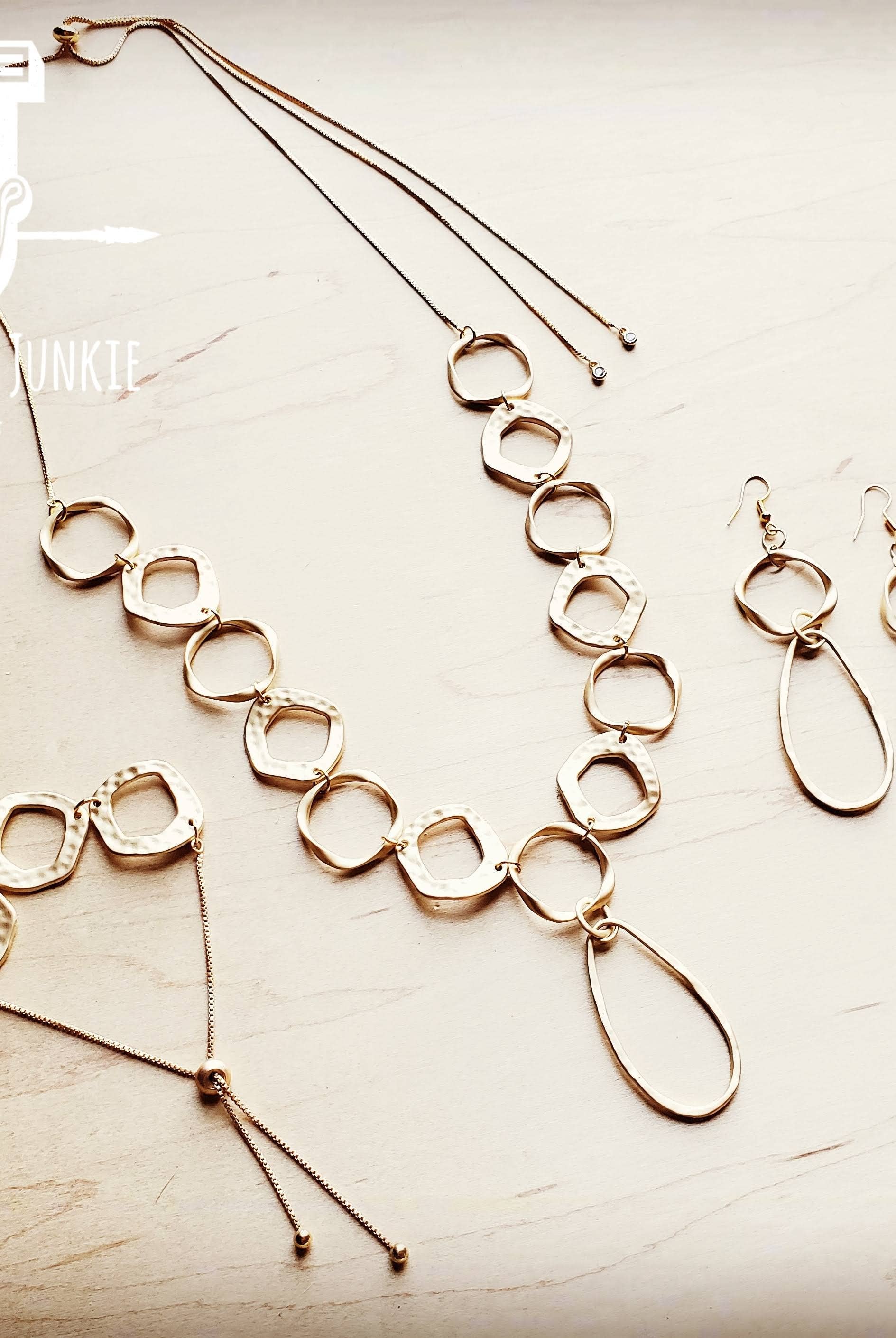 Matte Gold Hoop Earrings with Oval Hoop Dangle 203u-The Jewelry Junkie-Stuffology - Where Vintage Meets Modern, A Boutique for Real Women in Crosbyton, TX