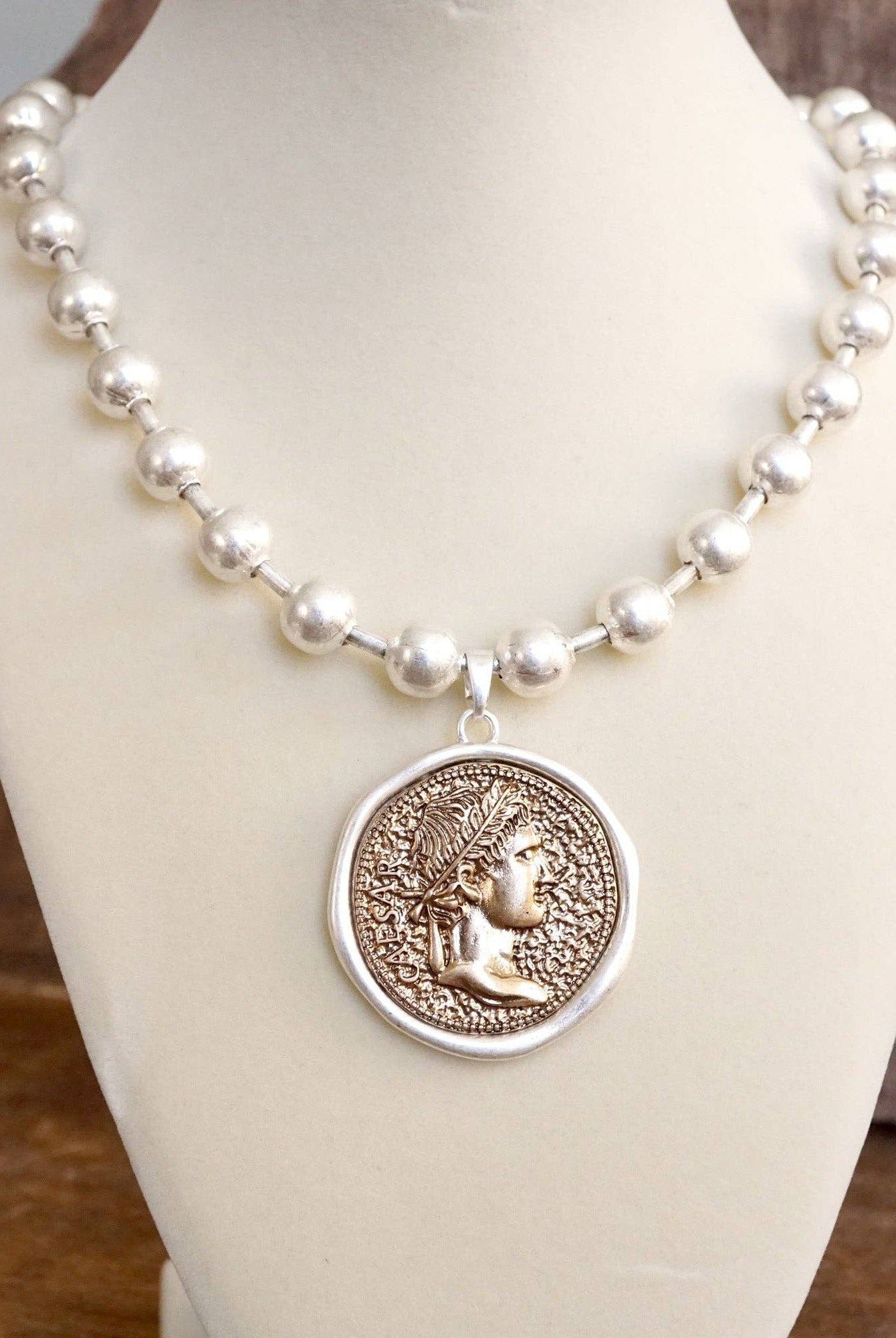 Coin Chunky Ball Chain Statement Necklace – Gold and Silver Tone-Necklaces-PennyLine inc-Stuffology - Where Vintage Meets Modern, A Boutique for Real Women in Crosbyton, TX