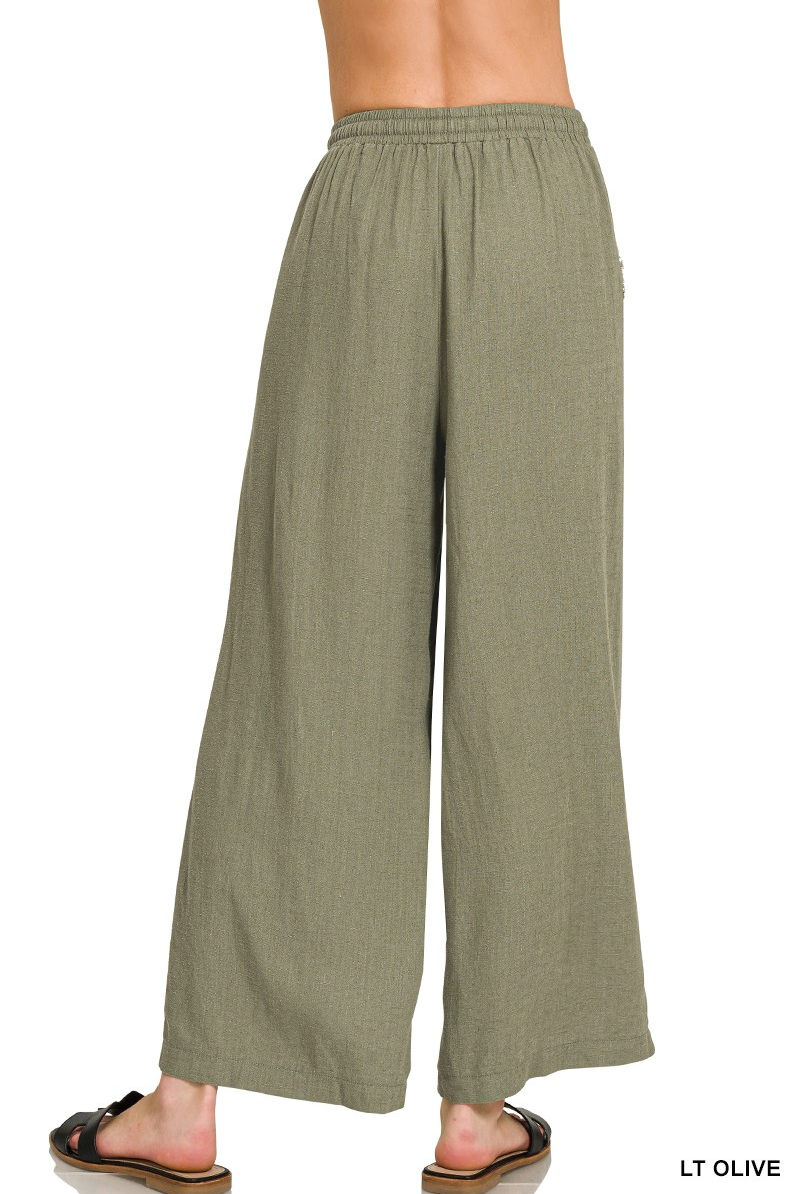 Light Olive Wide Leg Linen Pants-Pants-Zenana-Stuffology - Where Vintage Meets Modern, A Boutique for Real Women in Crosbyton, TX