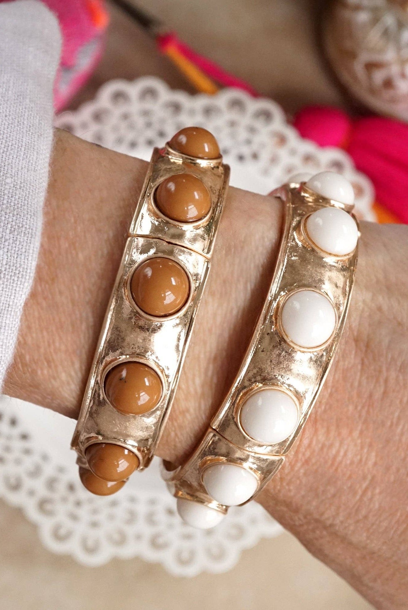 Jeweled Bubble Hoop Earrings – Colorful Acrylic Cabochons-PennyLine inc-Stuffology - Where Vintage Meets Modern, A Boutique for Real Women in Crosbyton, TX