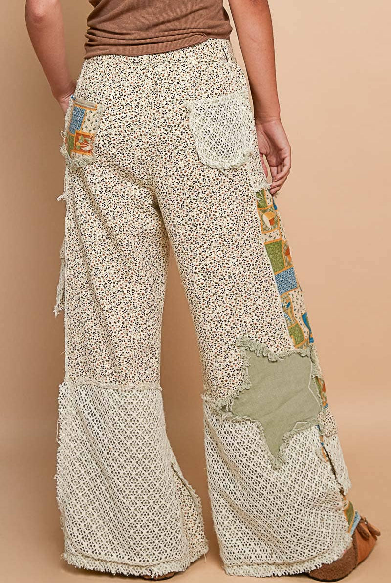 Printed Patchwork Star Detail Woven Twill Pants Jeans-Jeans-Pol Clothing-Stuffology - Where Vintage Meets Modern, A Boutique for Real Women in Crosbyton, TX