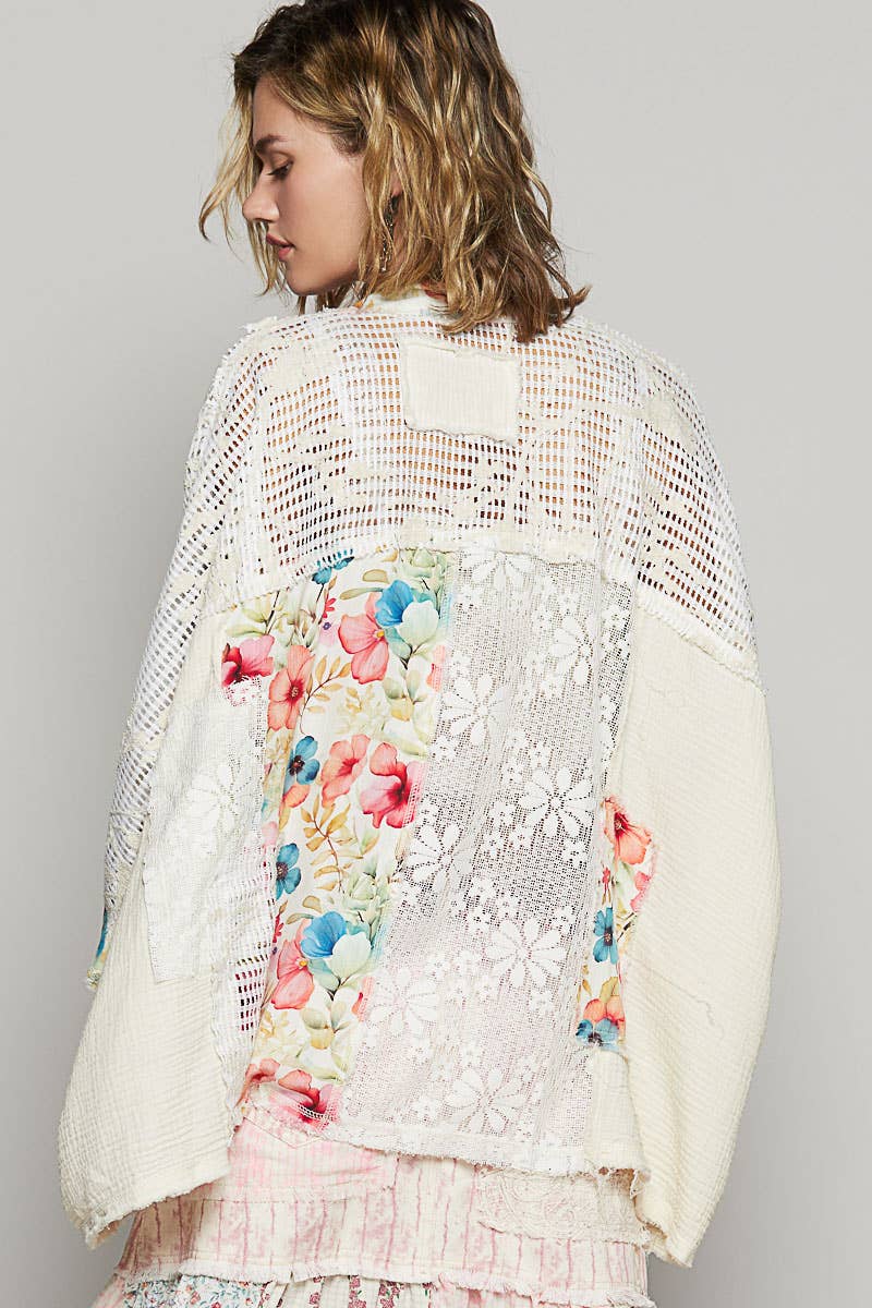 Oversized Floral Pattern Double Gauze Cardigan-Gauze Cardigan-Pol Clothing-Stuffology - Where Vintage Meets Modern, A Boutique for Real Women in Crosbyton, TX