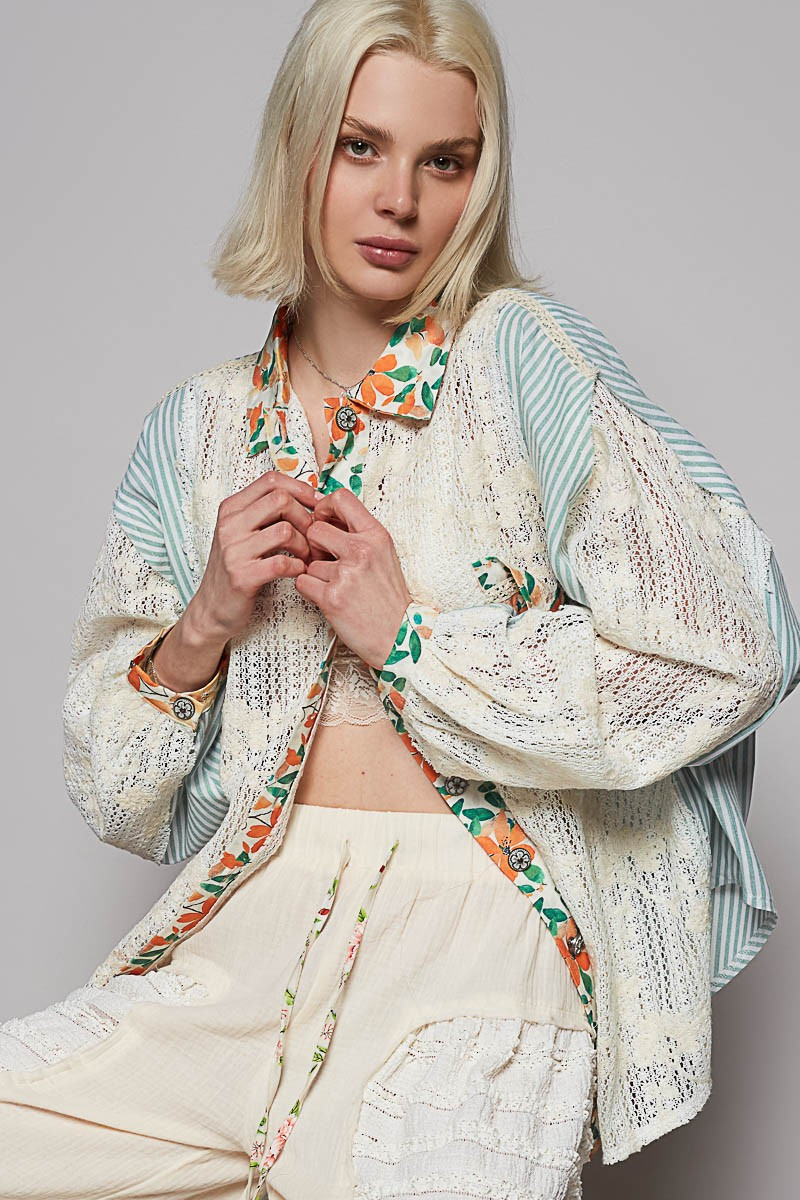 POL Clothing Button Up Balloon Sleeve Oversized Top-TOP-Stuffology Boutique -Stuffology - Where Vintage Meets Modern, A Boutique for Real Women in Crosbyton, TX